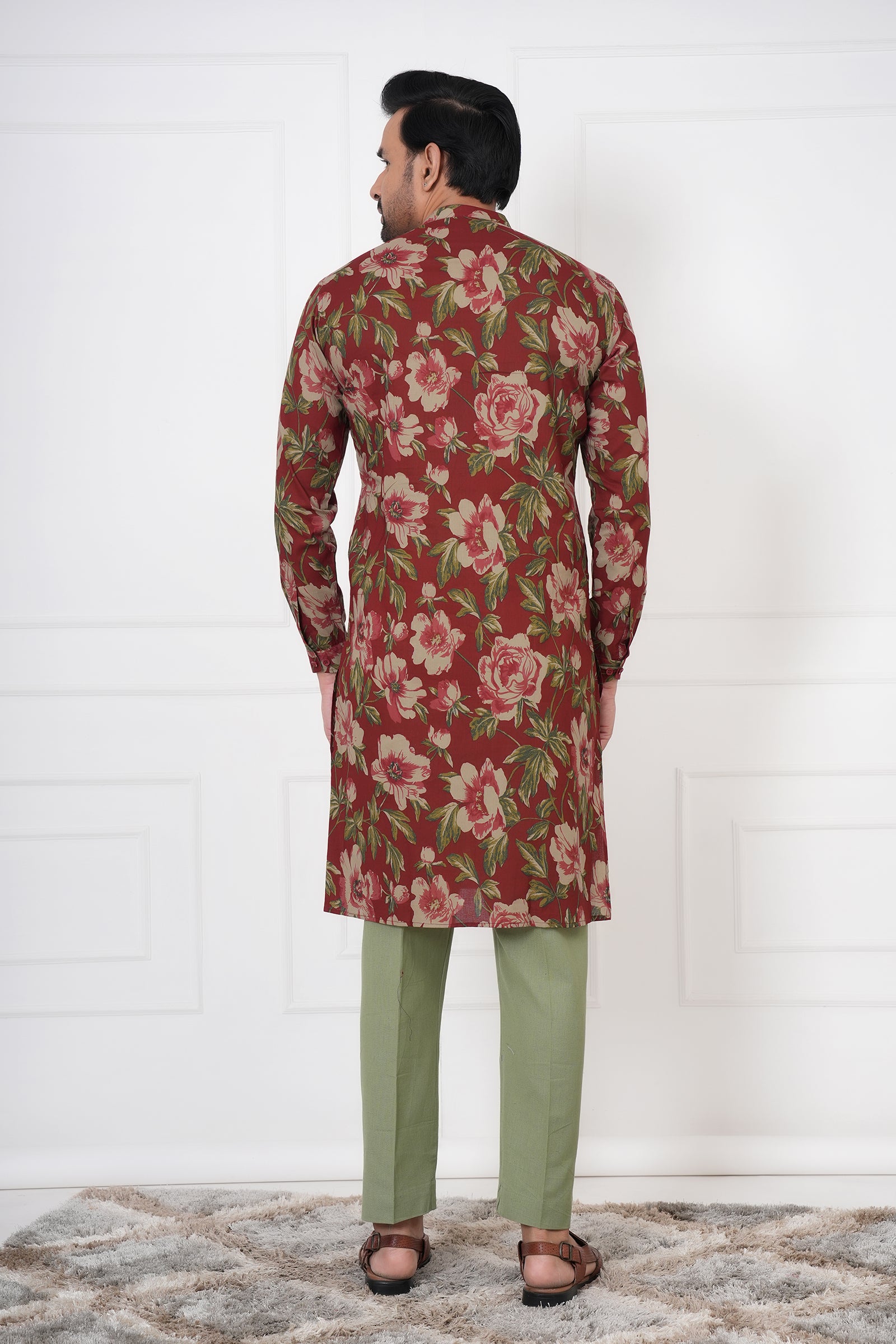 Traditional Ethnic Men Red Floral Kurta