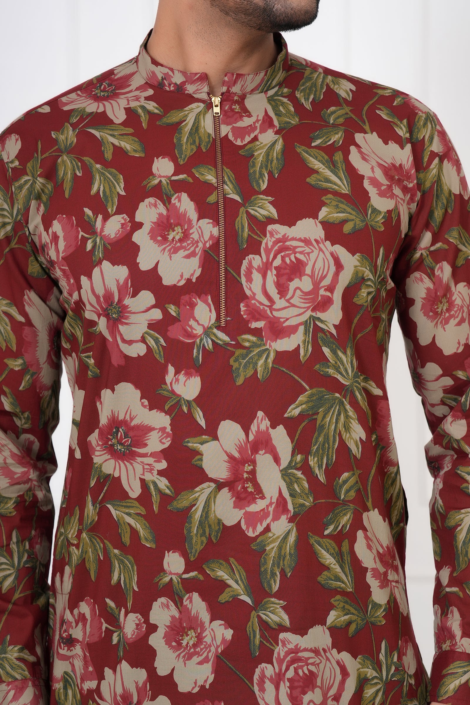 Traditional Ethnic Men Red Floral Kurta