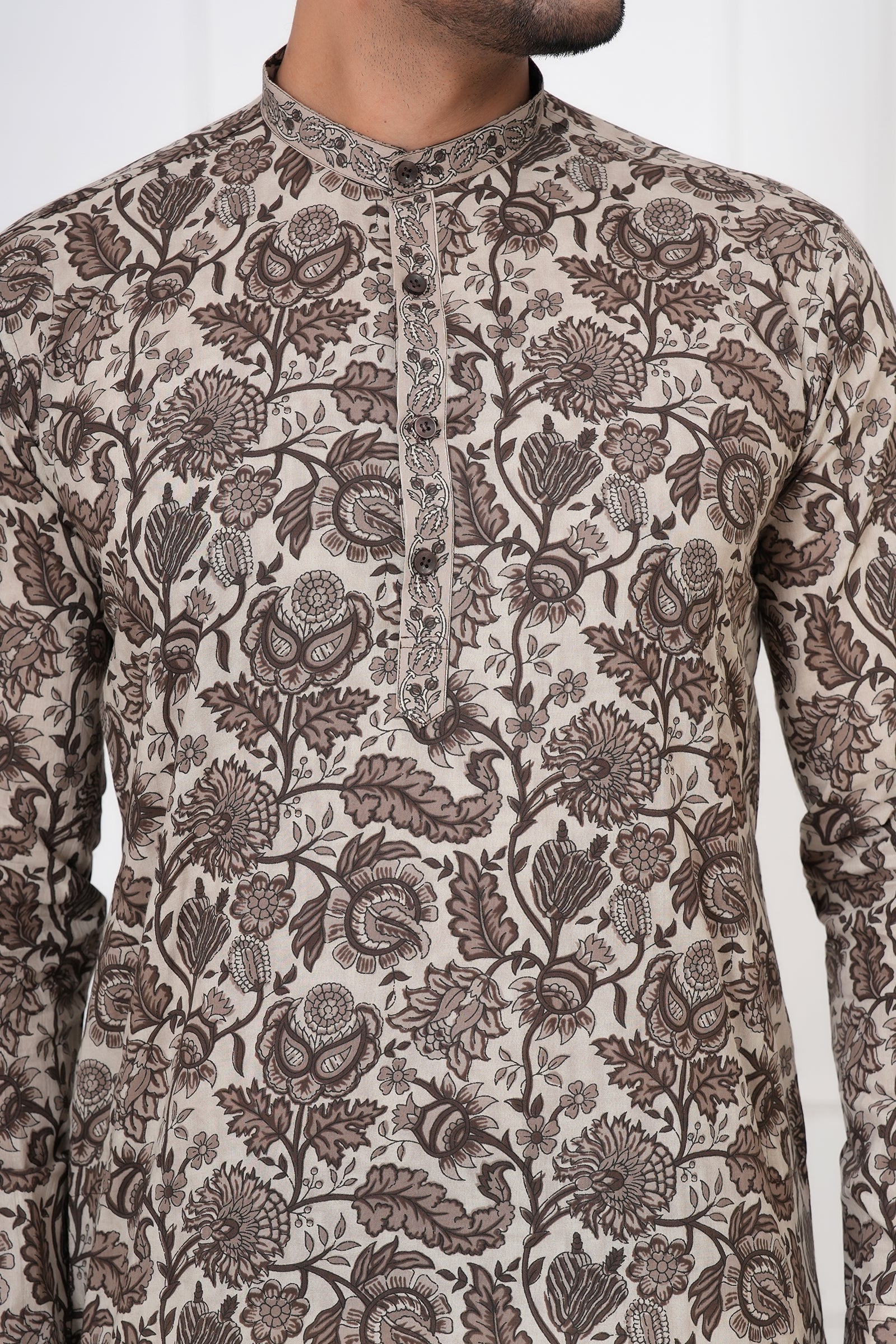 Fawn Georgette Embroidered Men's Kurta