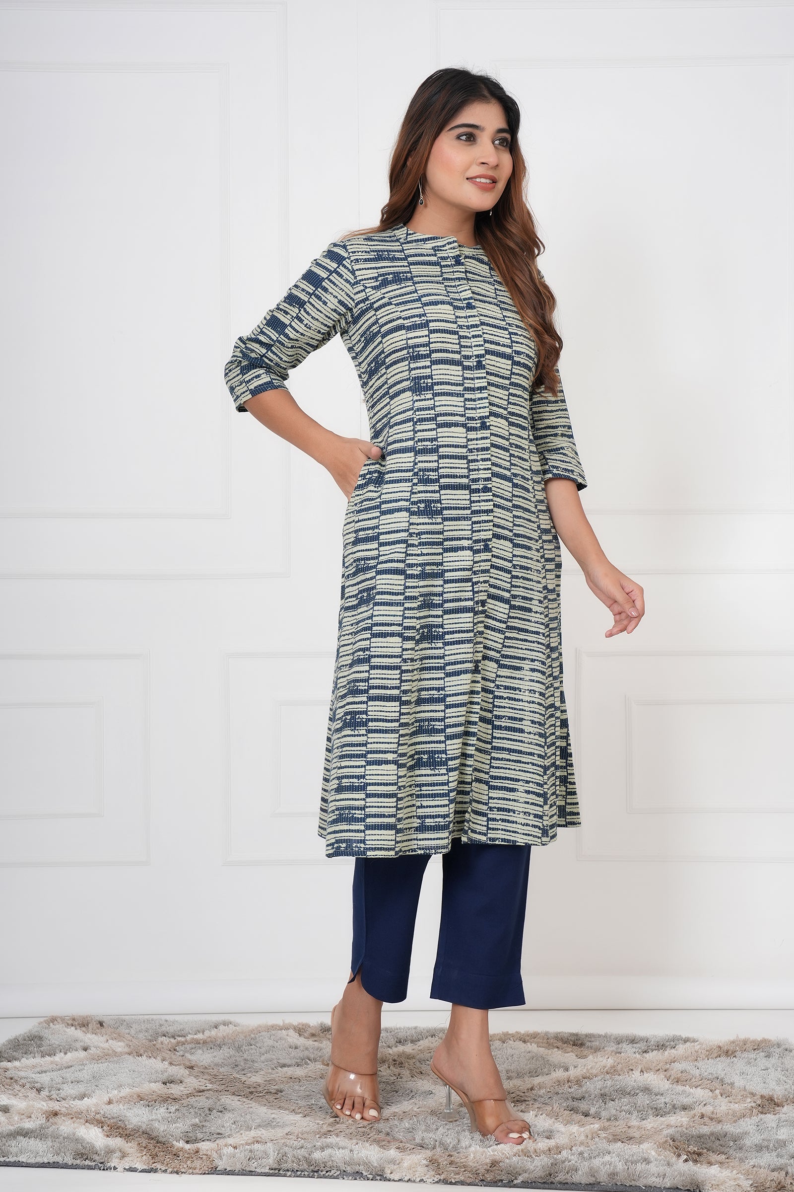 Blue And White Checkered Ladies Kurti