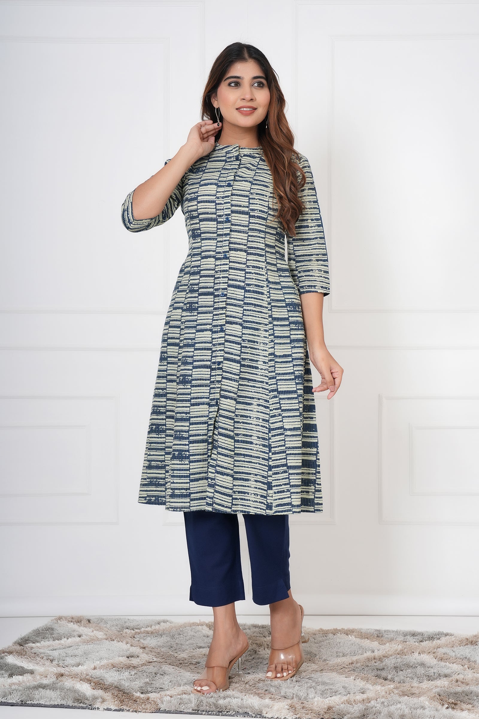 Blue And White Checkered Ladies Kurti