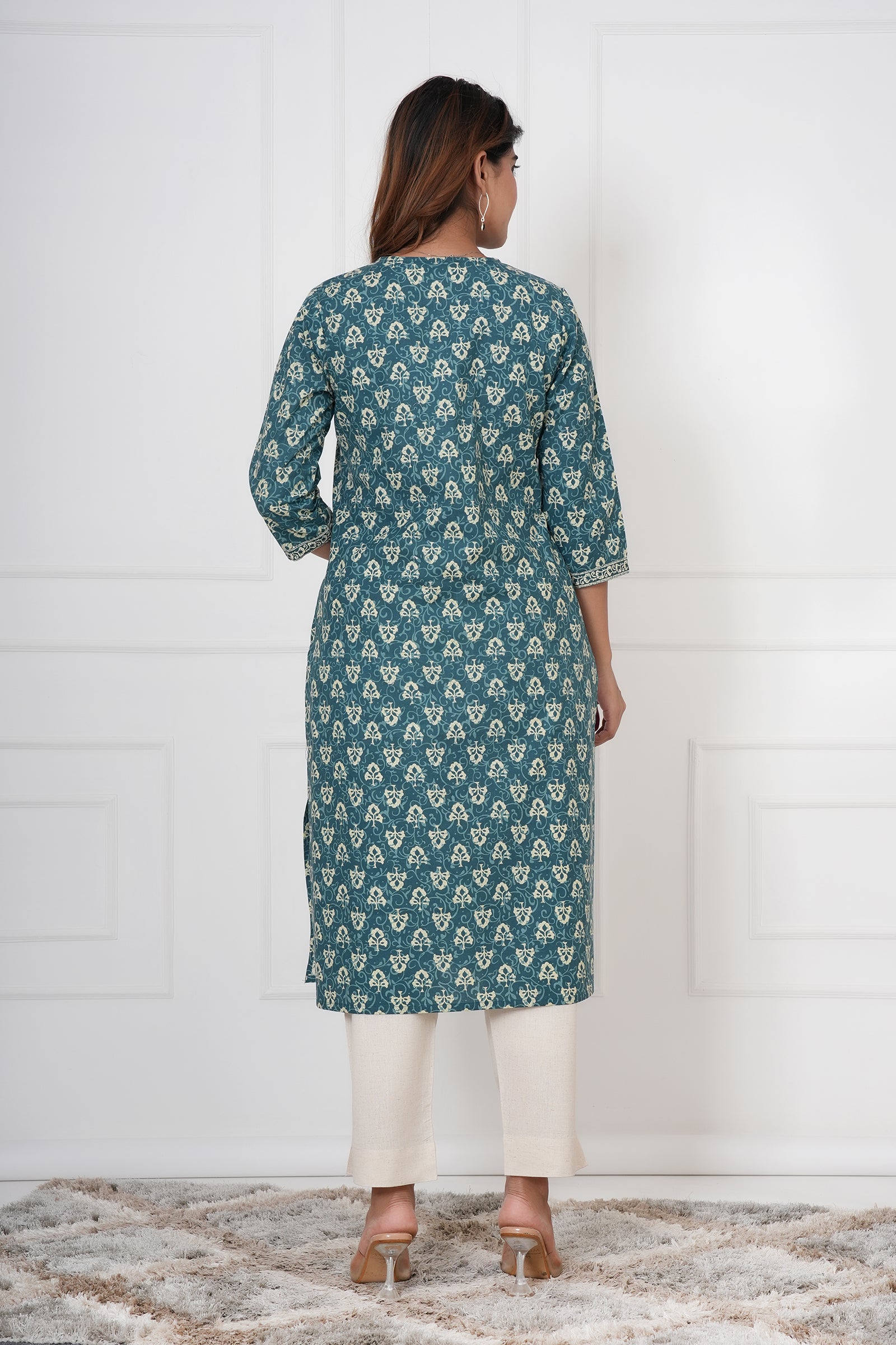 Traditional Bagru Hand Block Printed Kurti (Seaweed, Floral)
