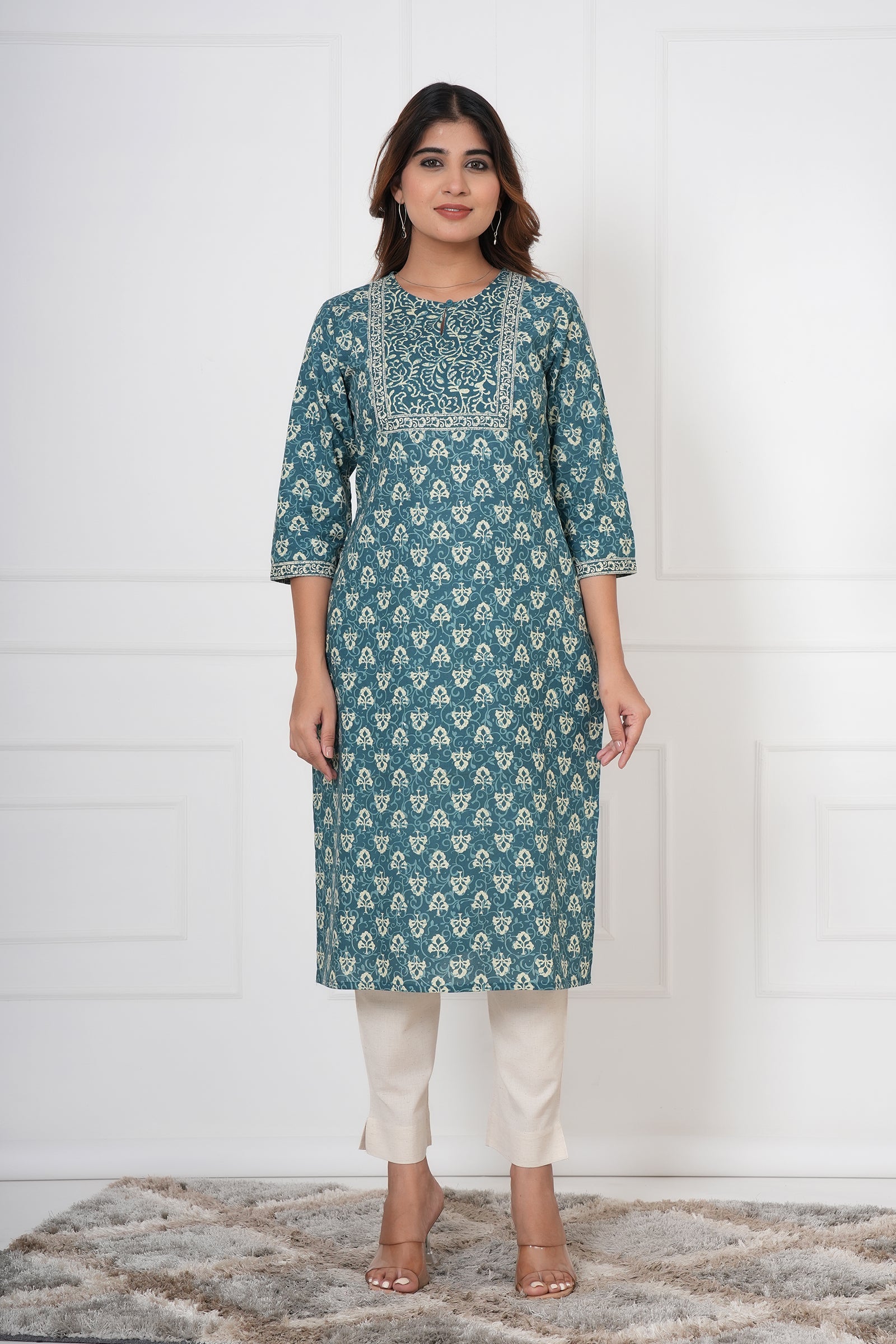 Traditional Bagru Hand Block Printed Kurti (Seaweed, Floral)