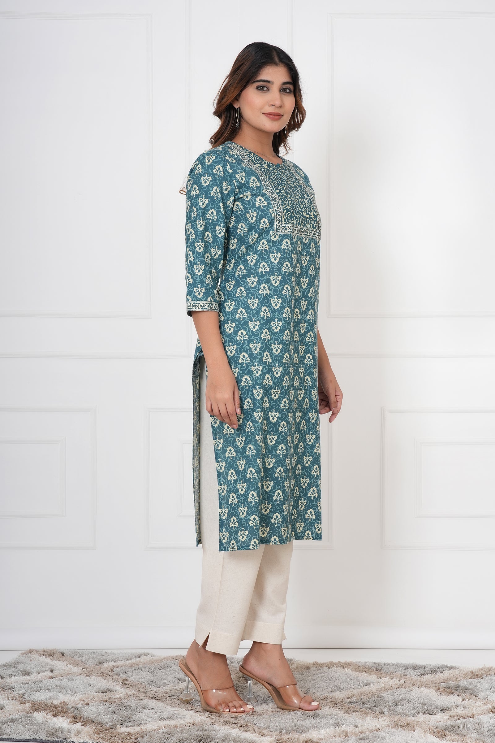 Traditional Bagru Hand Block Printed Kurti (Seaweed, Floral)
