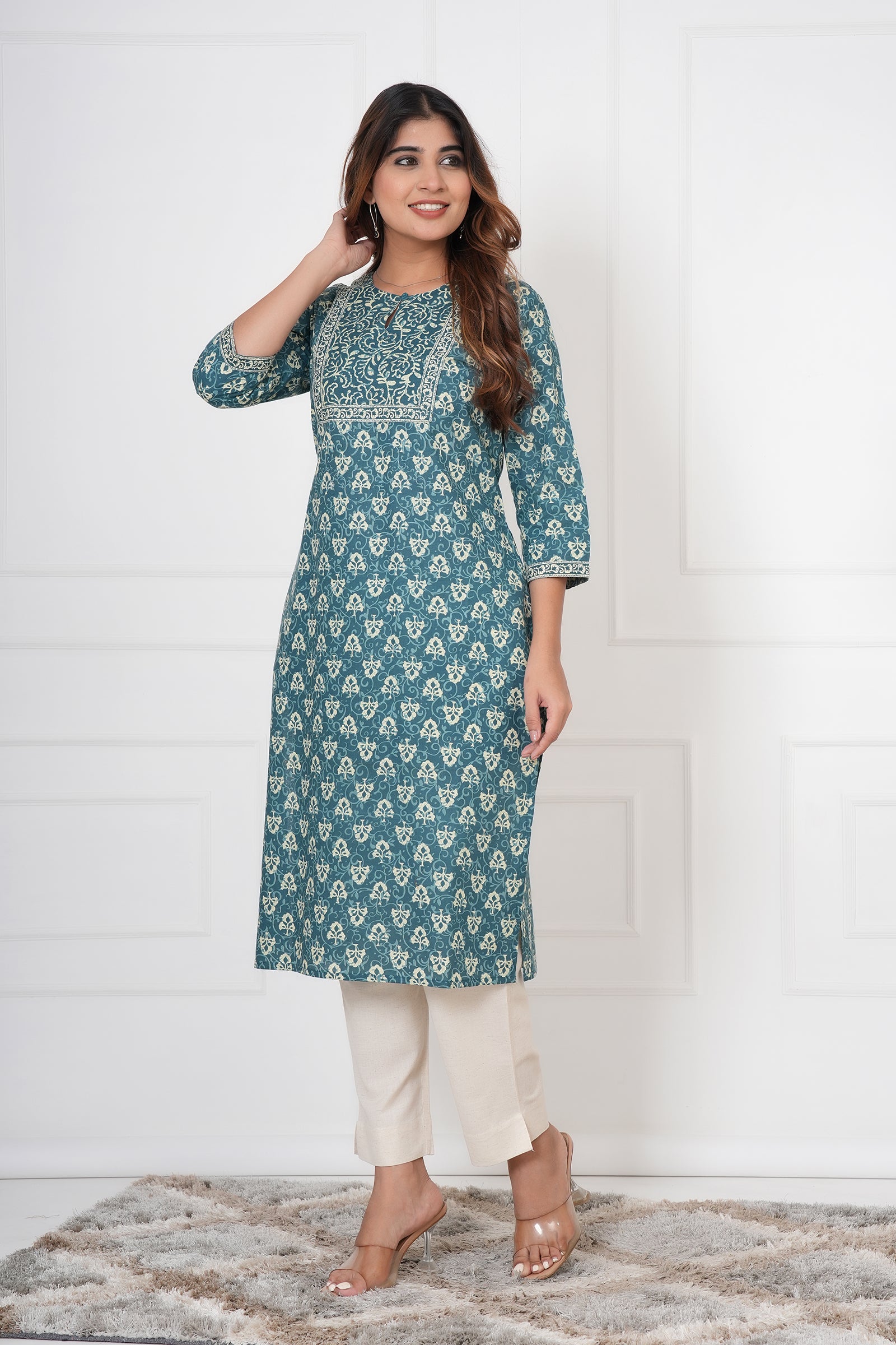 Traditional Bagru Hand Block Printed Kurti (Seaweed, Floral)