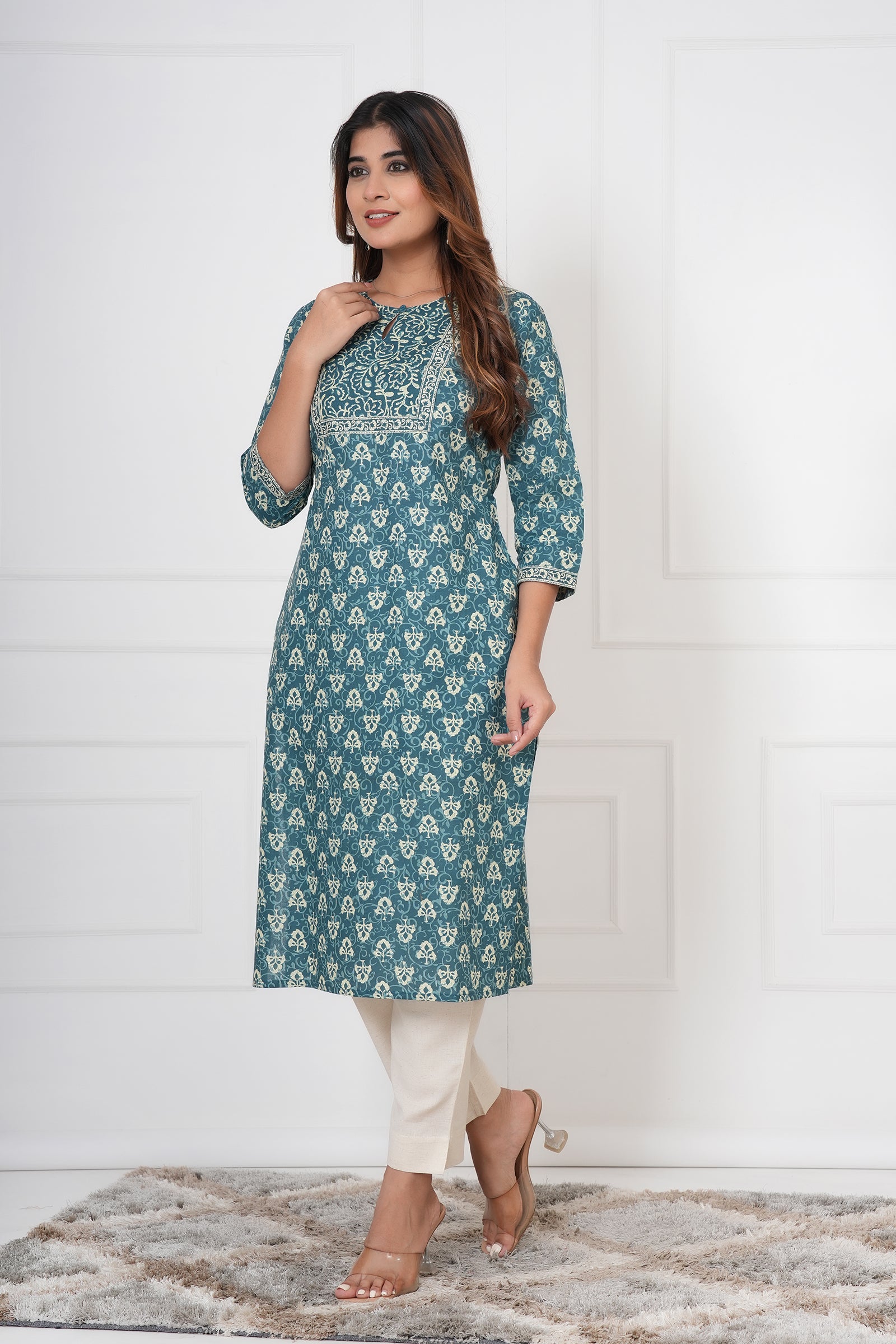 Traditional Bagru Hand Block Printed Kurti (Seaweed, Floral)