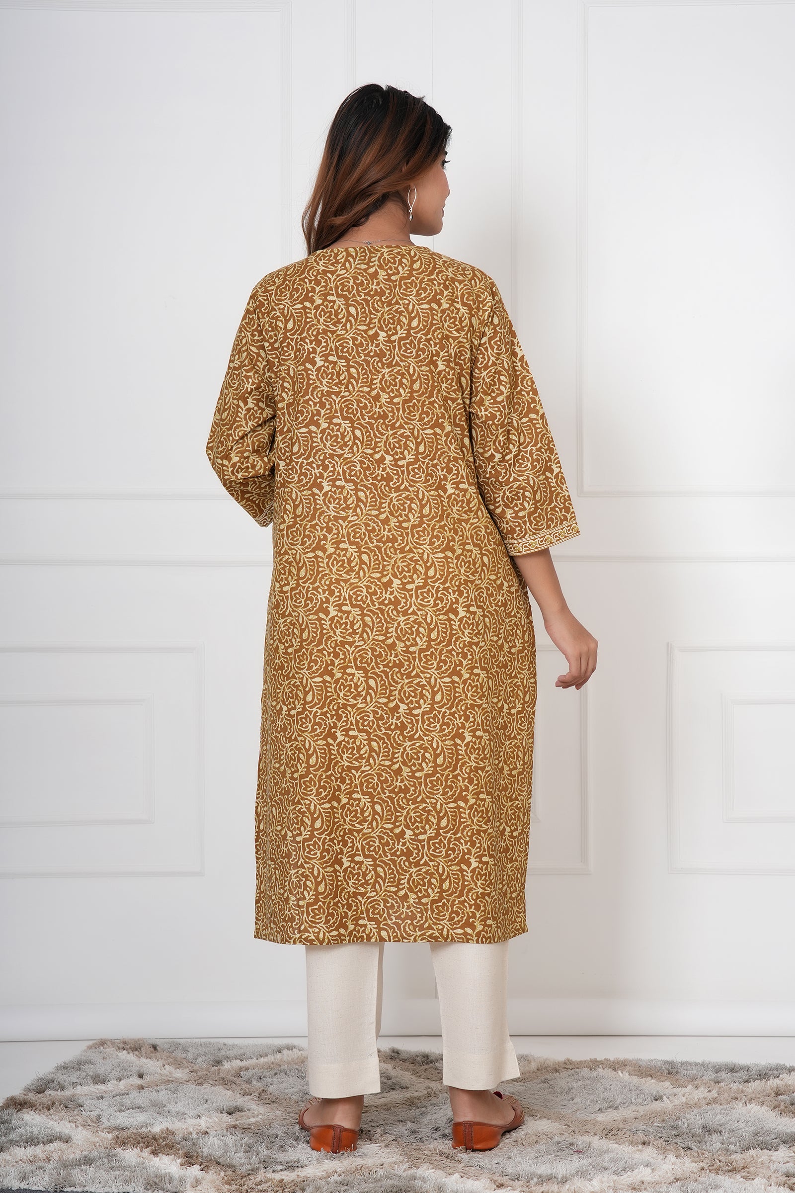 Traditional Bagru Hand Block Printed Kurti (Yellow, Geometry)