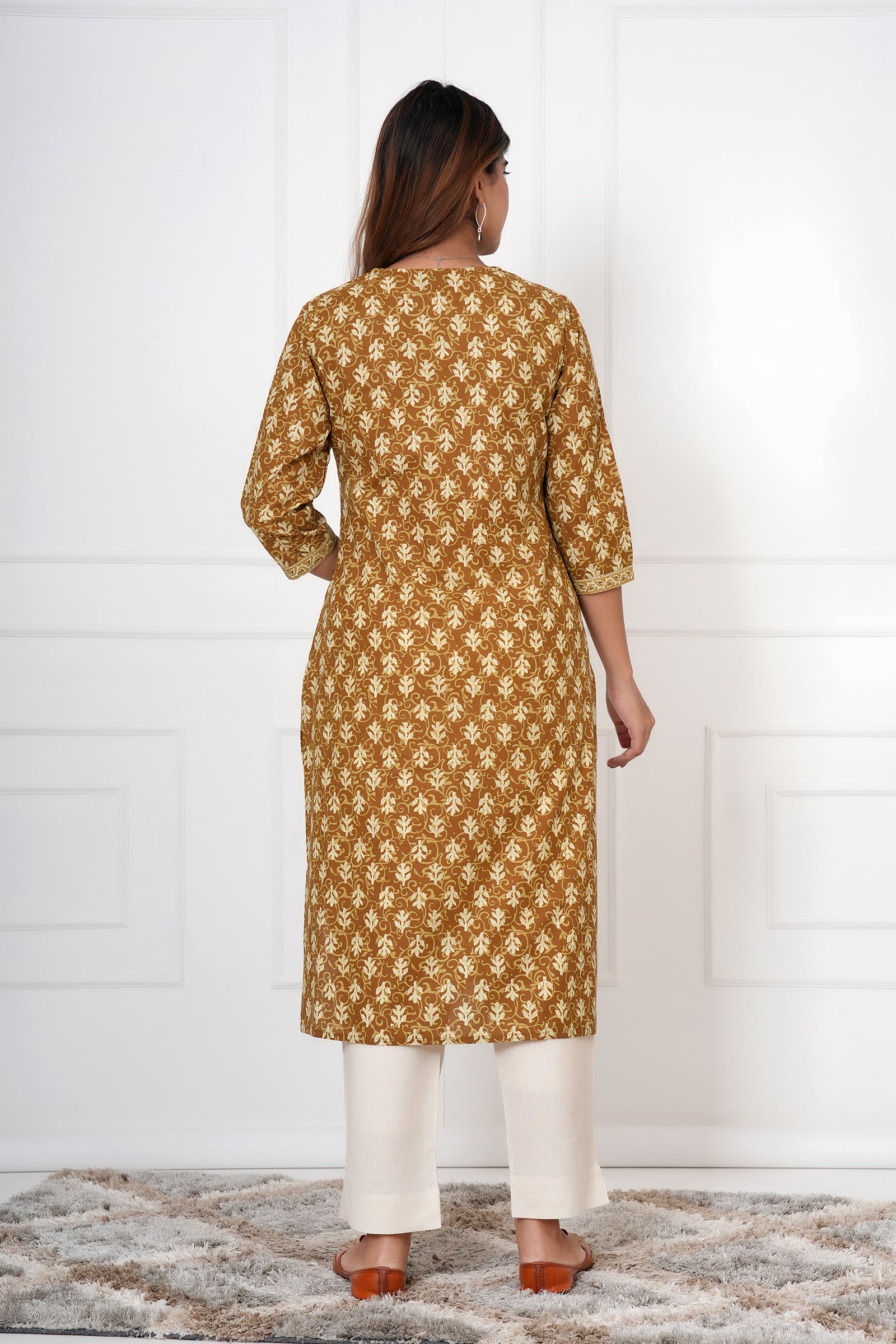 Traditional Bagru Hand Block Printed Kurti (Yellow, Floral)