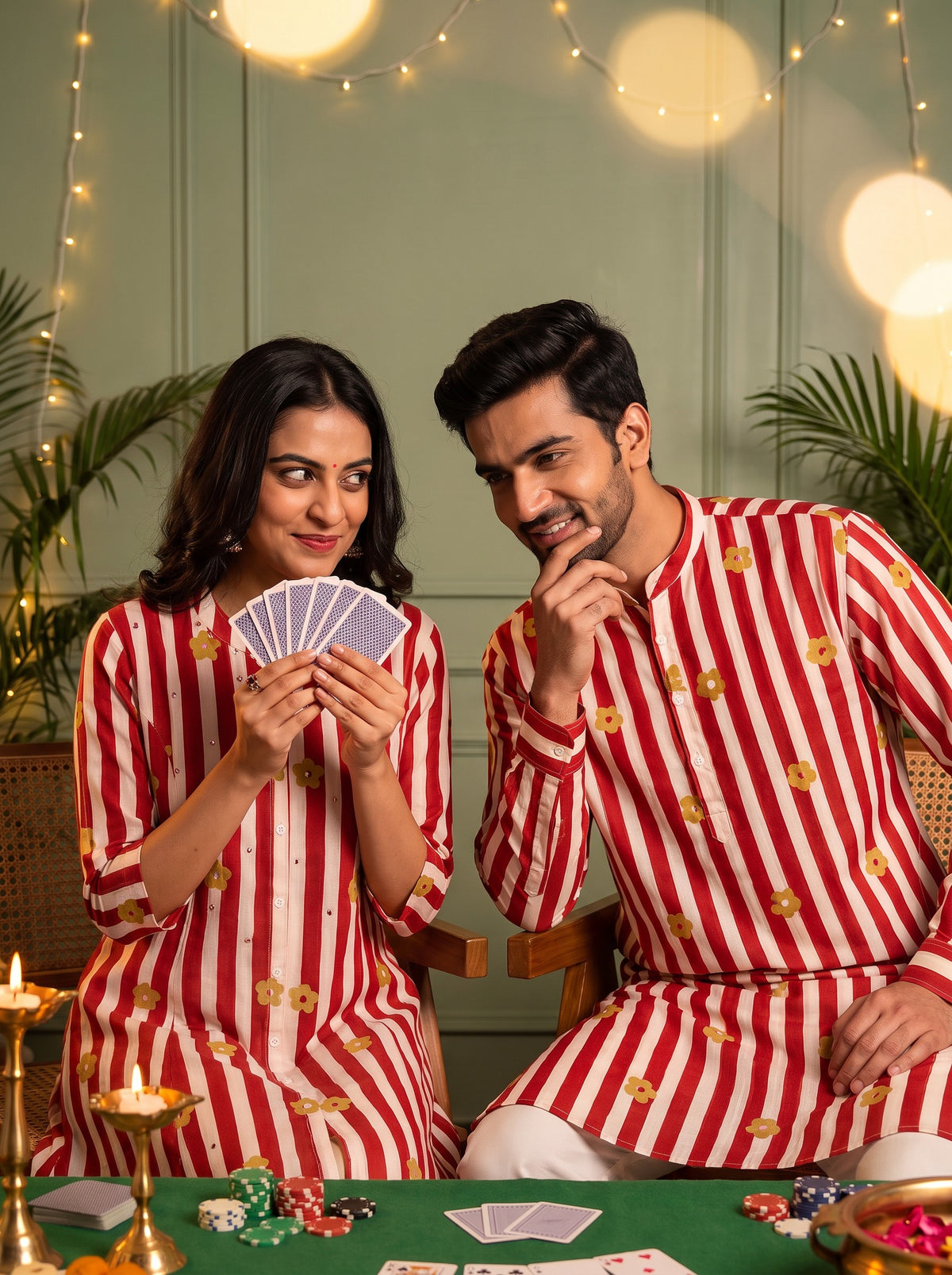Red and White Striped Floral Jodi couple close-up