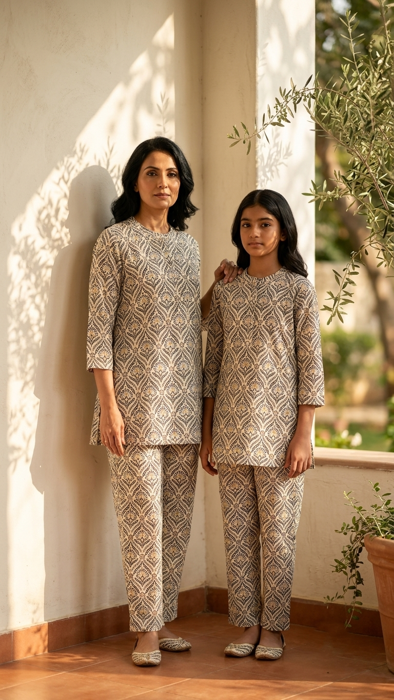 Traditional Sanganeri Block Ethnic Teardrop Motif Print Co-ord Set for Women - Black and White