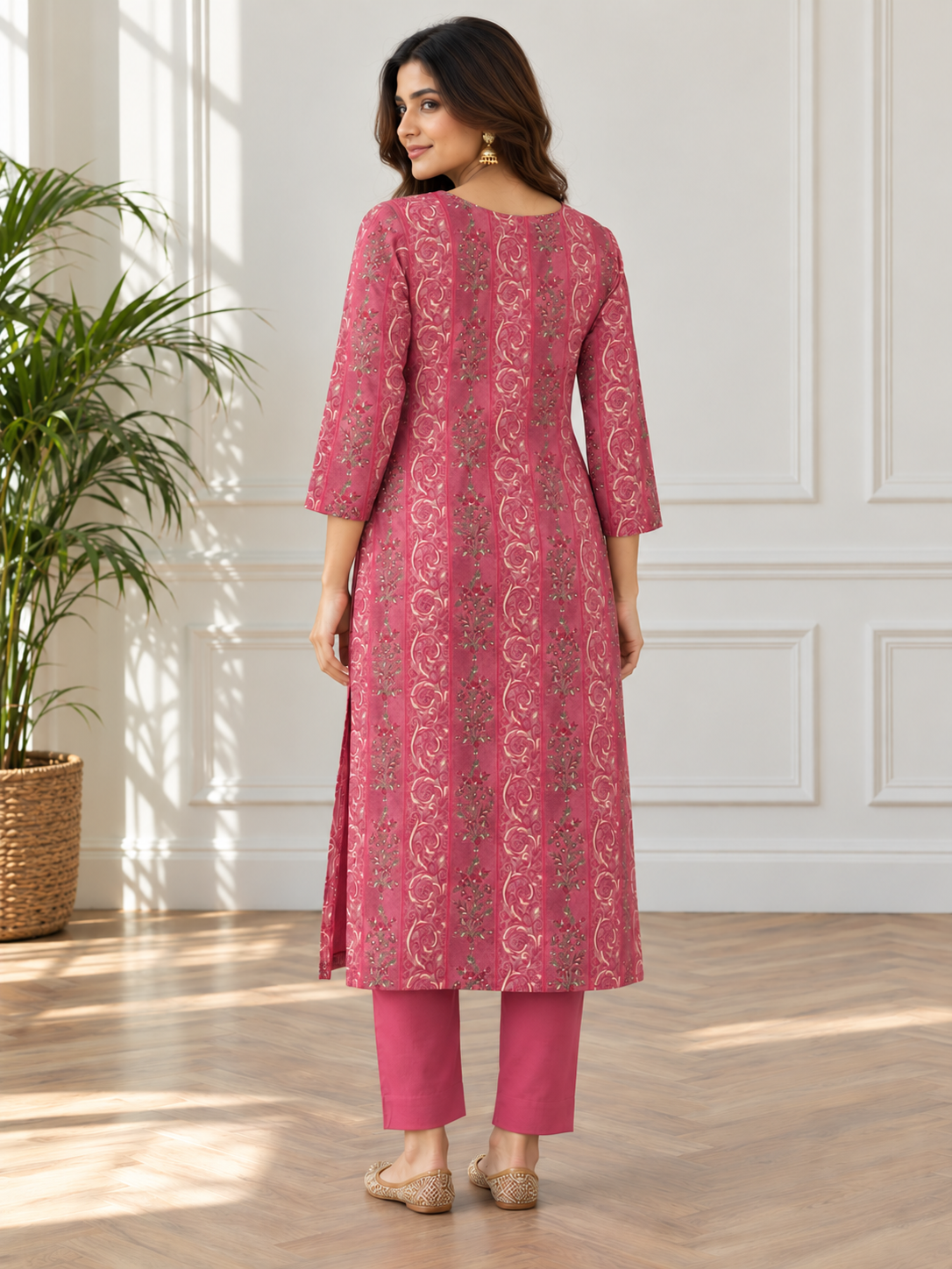 Princess Magenta Paisley-Inspired Printed 3-Piece Kurti Set