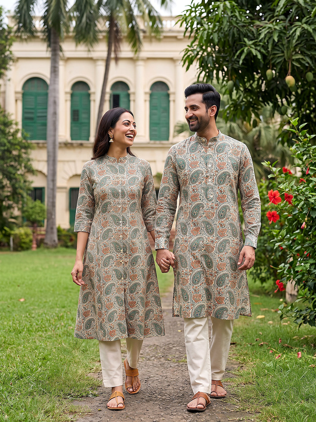 Jodi Collection by Gatim off-white paisley couple kurta set, candid