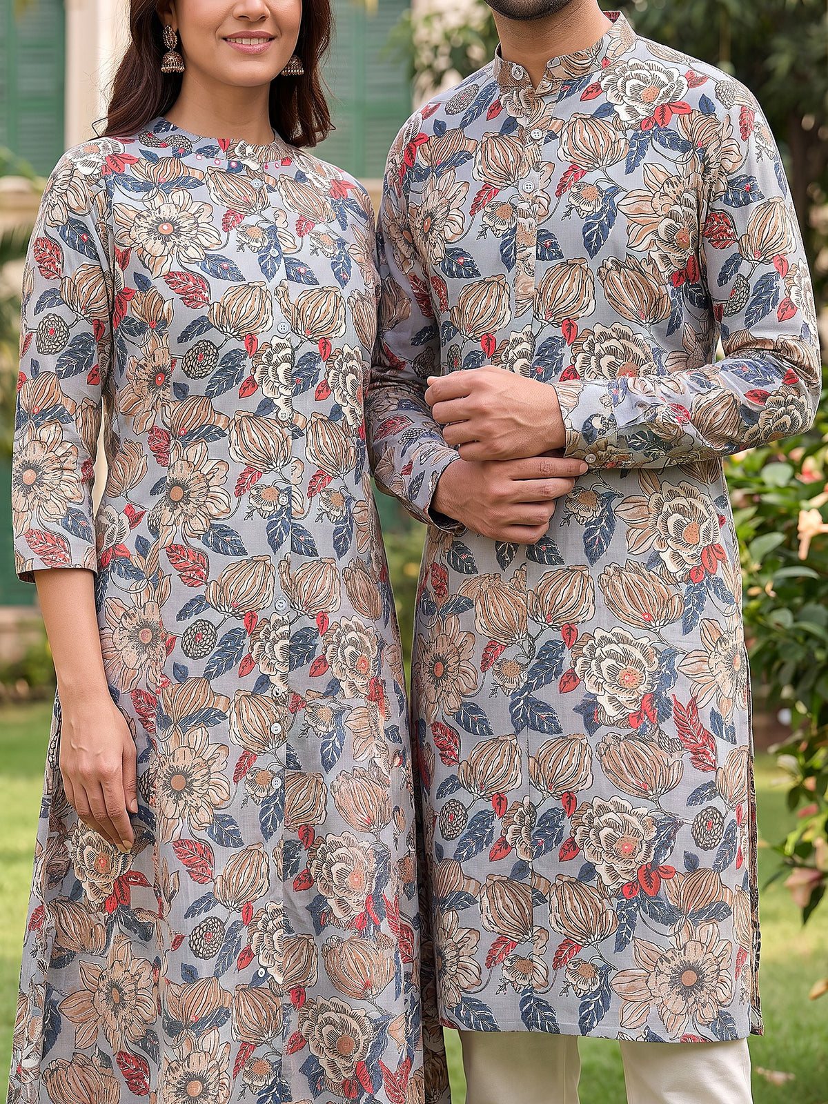Jodi Collection by Gatim grey floral couple kurta set, cuff detail