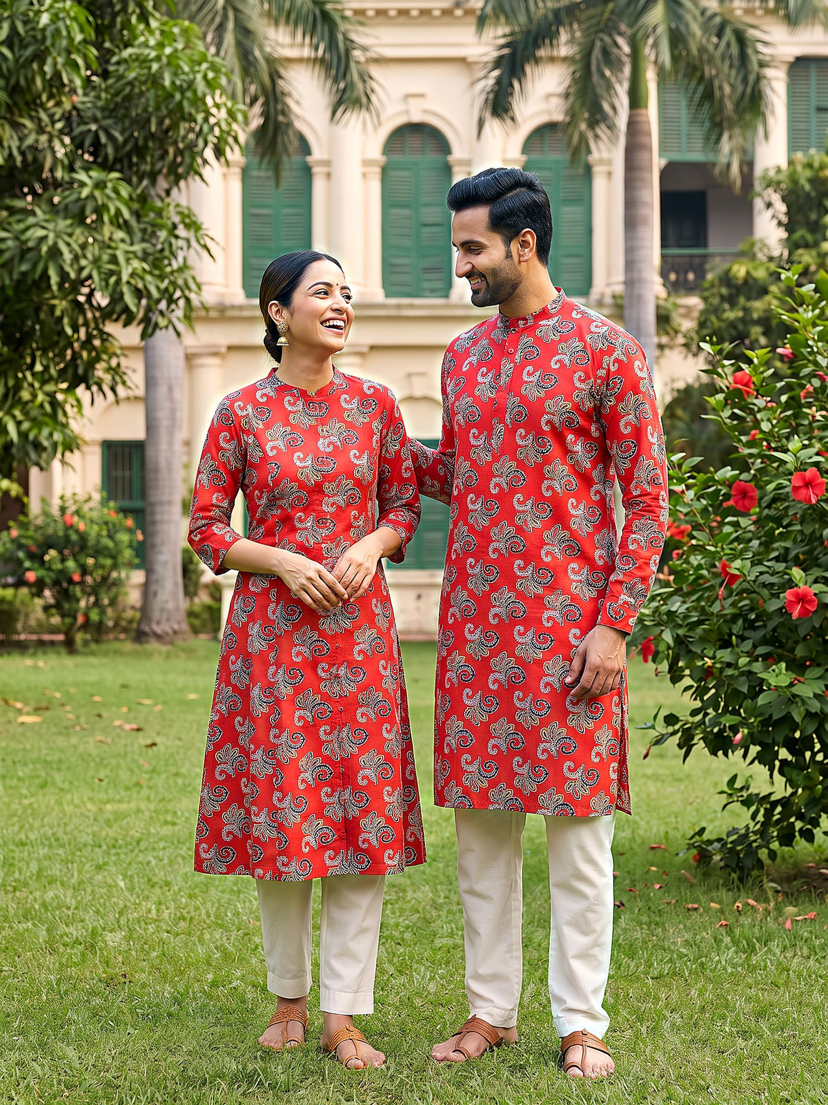 Jodi Collection by Gatim bold red floral couple kurta set, candid