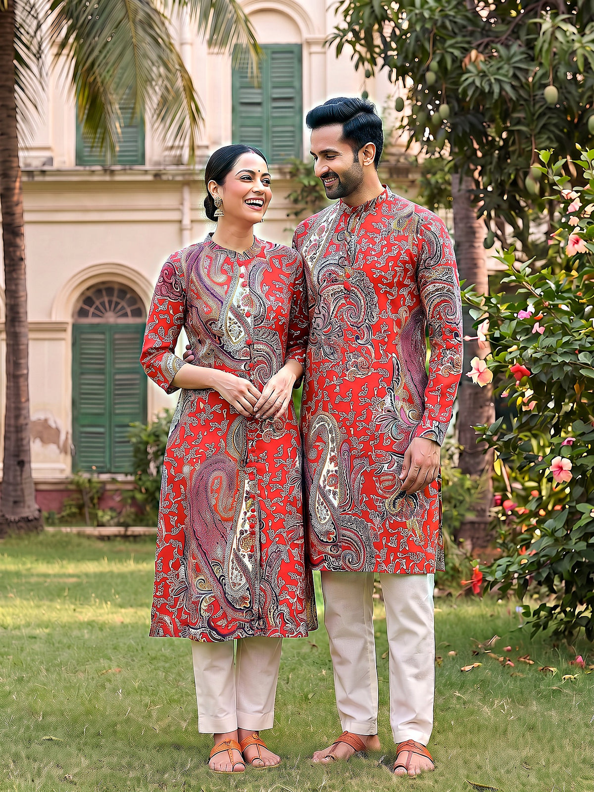 Jodi Collection by Gatim red paisley couple kurta set, candid