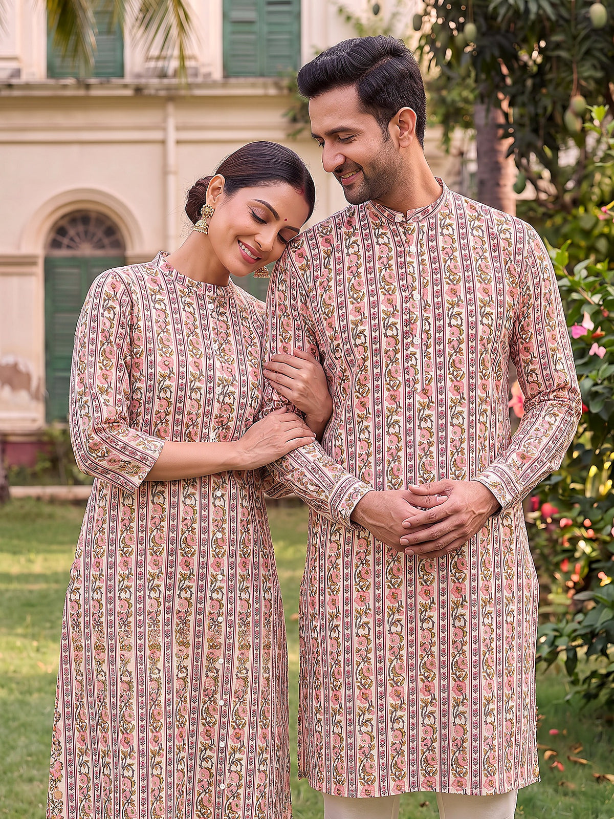 Jodi Collection by Gatim pink and yellow floral couple kurta set, together