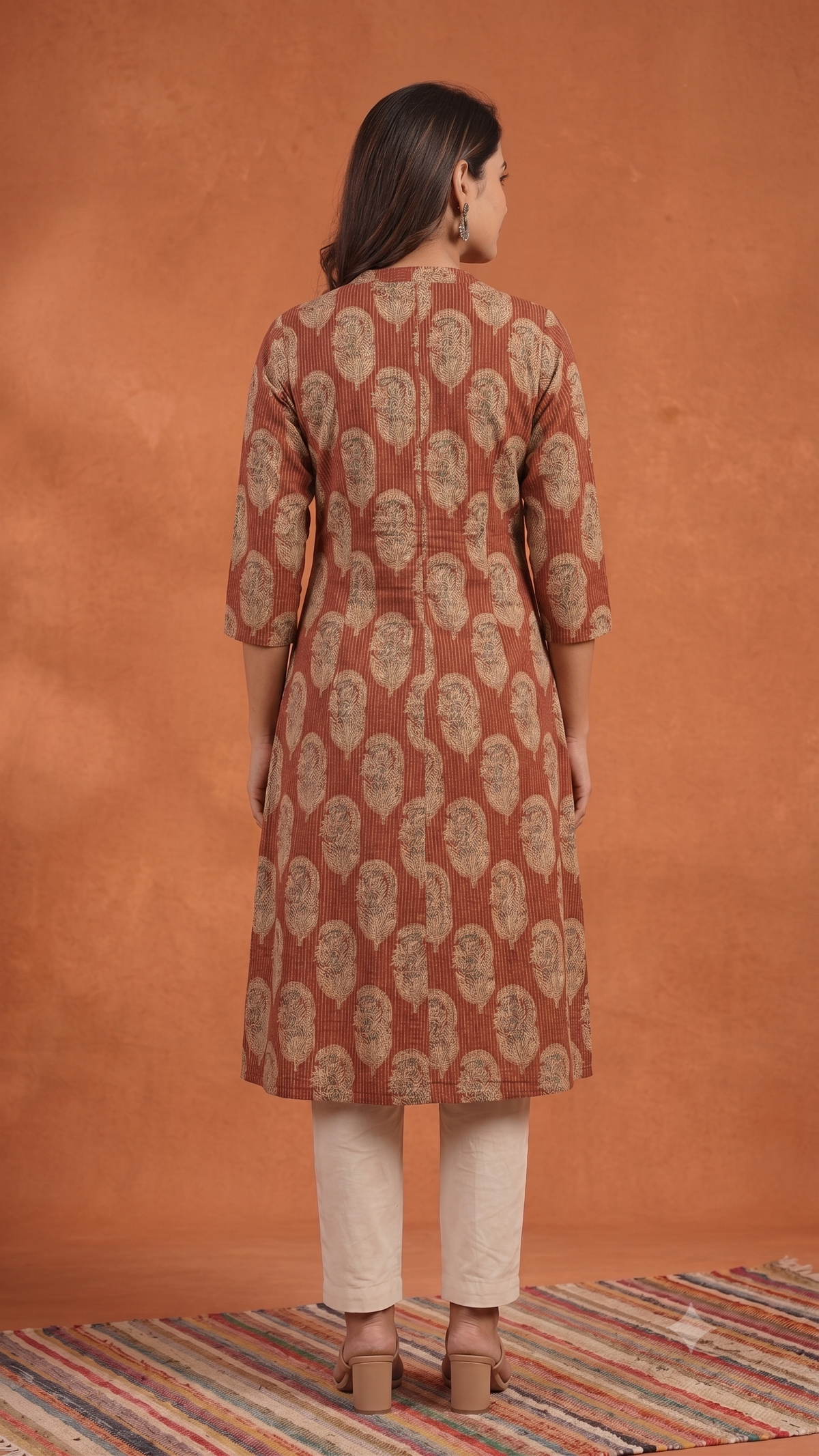 Floral Themed Kantha Stitch Traditional Flower Printed Kurti for Women - Maroon