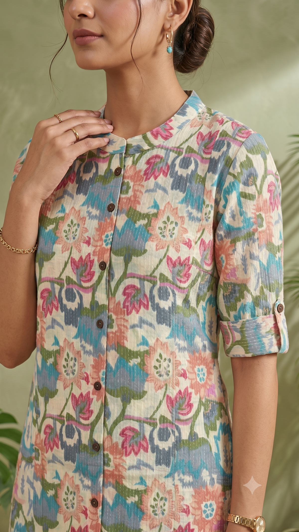 Floral Printed Kantha Stitched Cotton Co-ord Set for Women