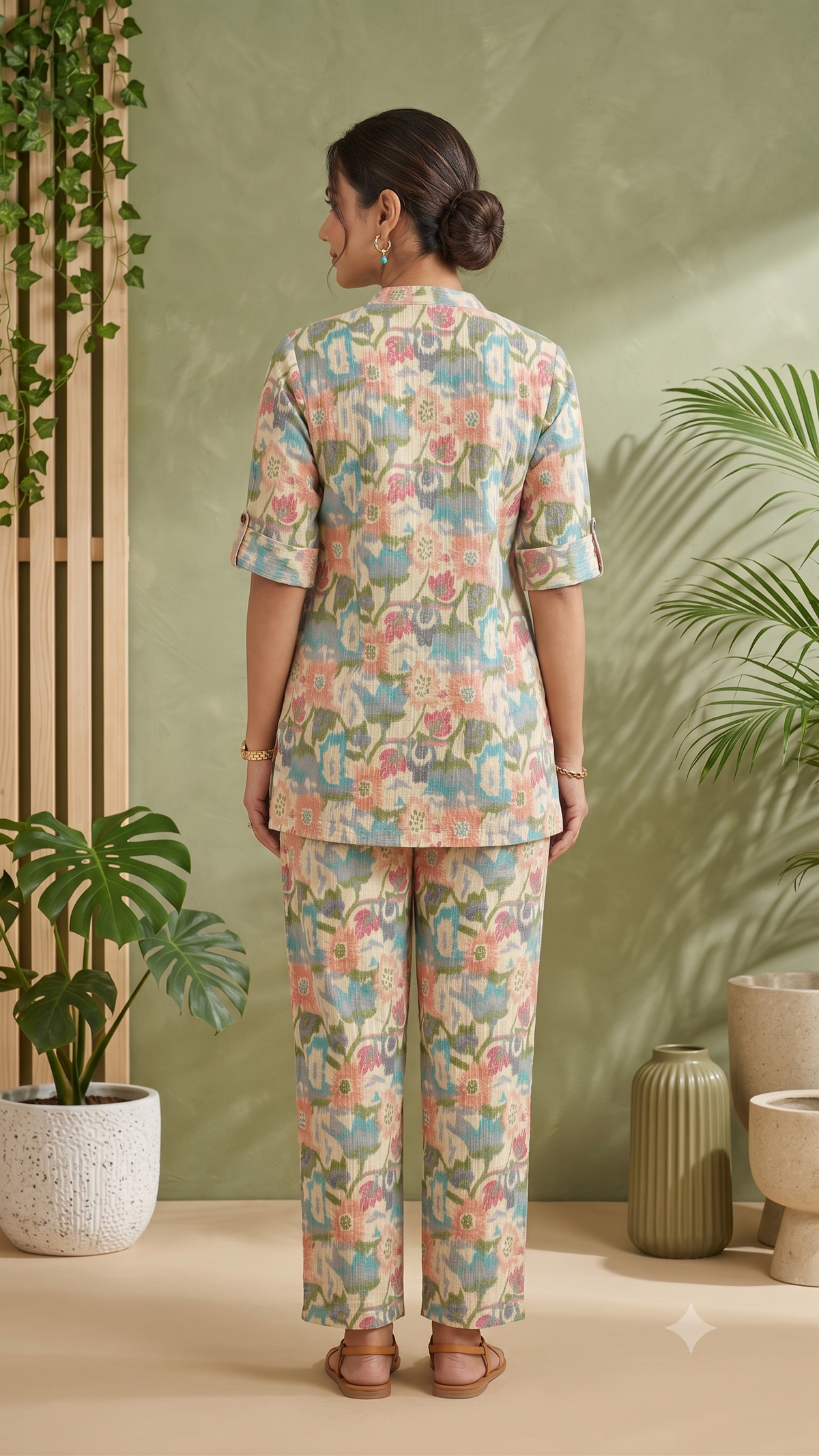 Floral Printed Kantha Stitched Cotton Co-ord Set for Women