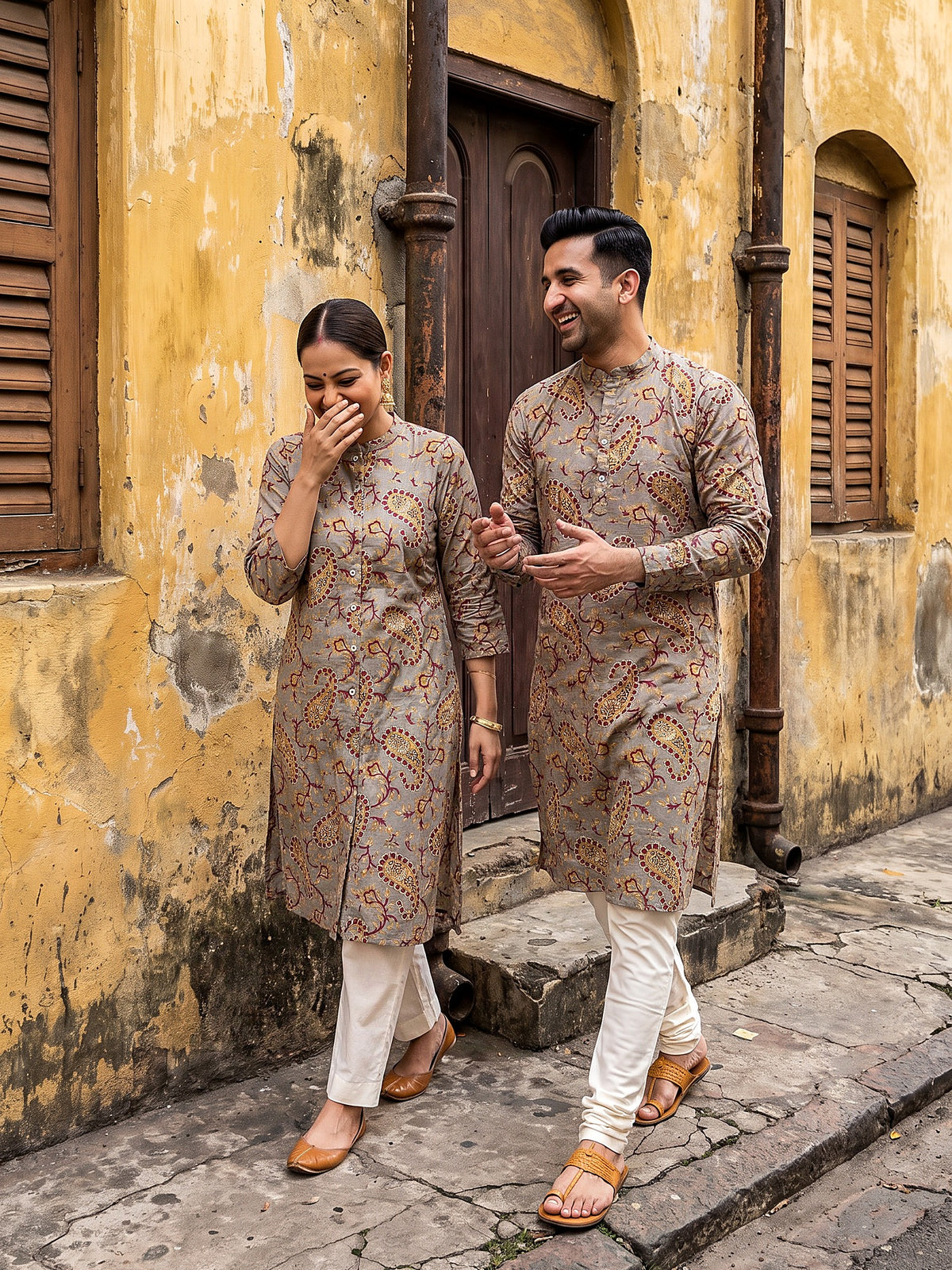 Jodi Collection by Gatim grey paisley couple kurta set, candid