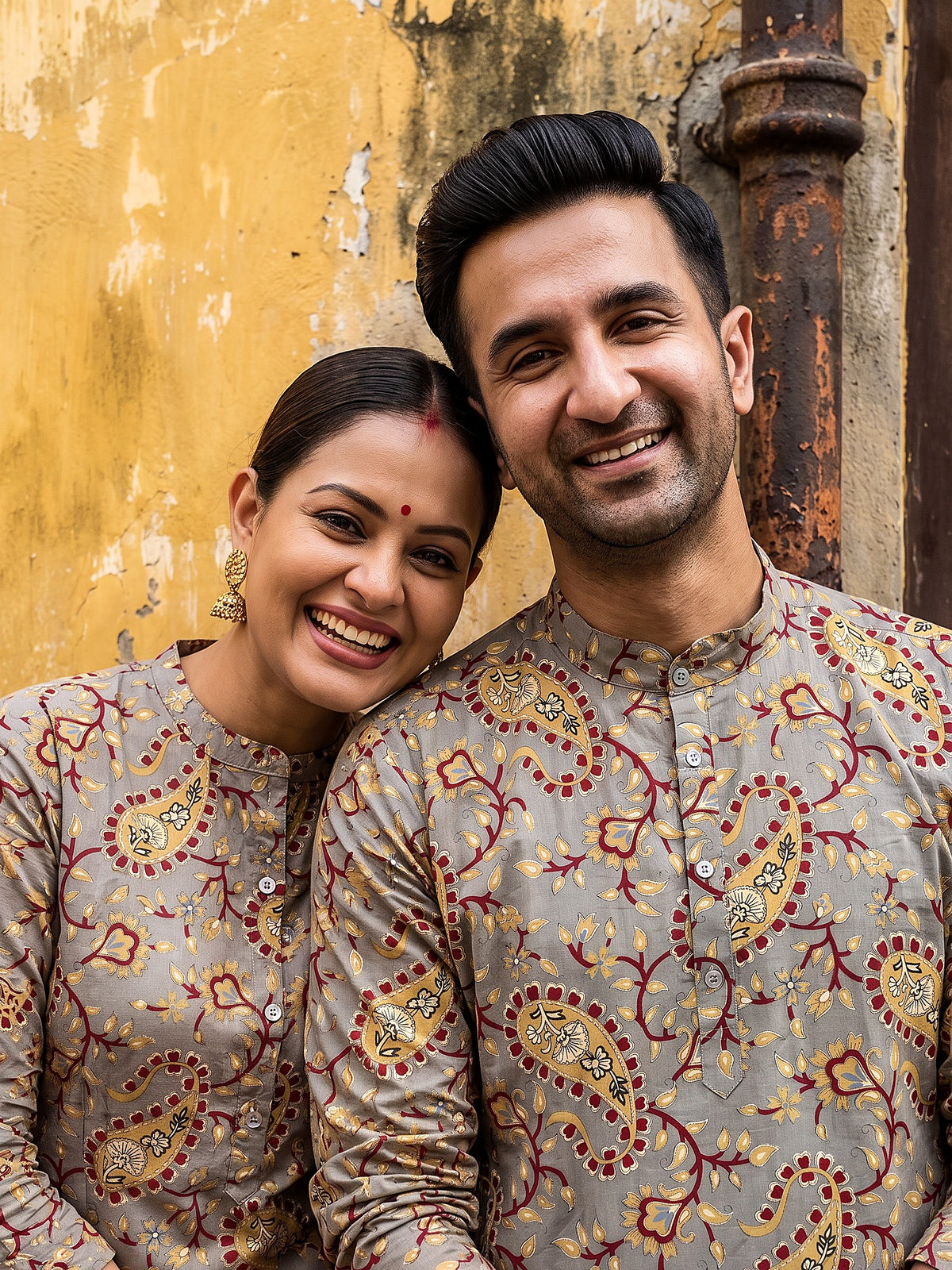 Jodi Collection by Gatim grey paisley couple kurta set, close up