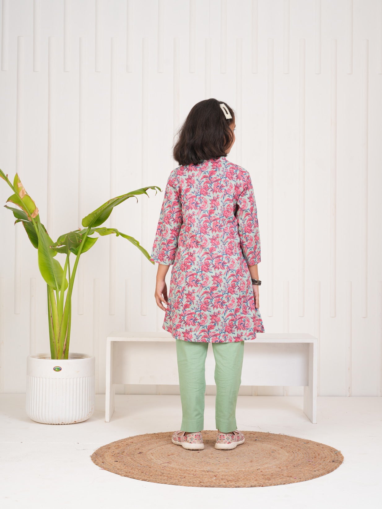 Pink With Floral Print Cotton Kurti