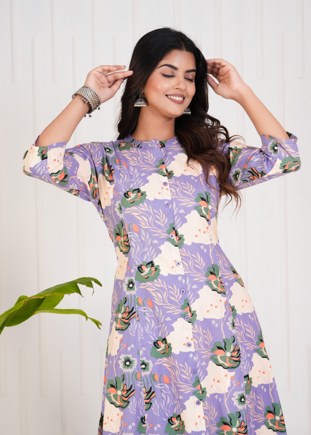 Purple With Floral Print Cotton Kurti