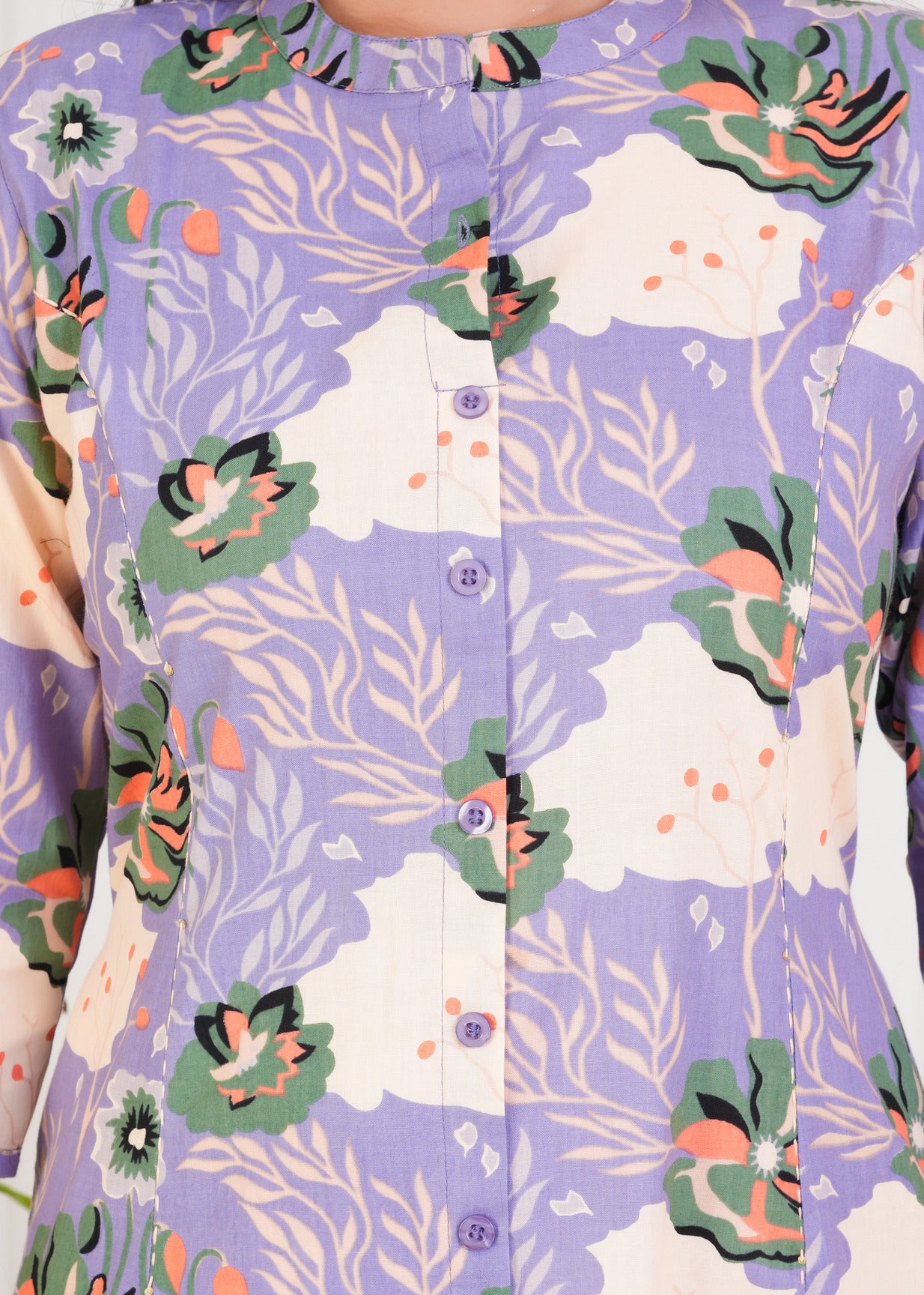 Purple With Floral Print Cotton Kurti