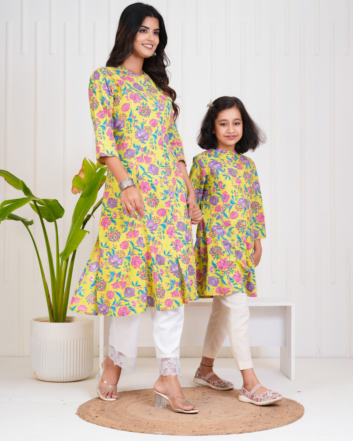 Light Green With Floral Print Cotton Kurti