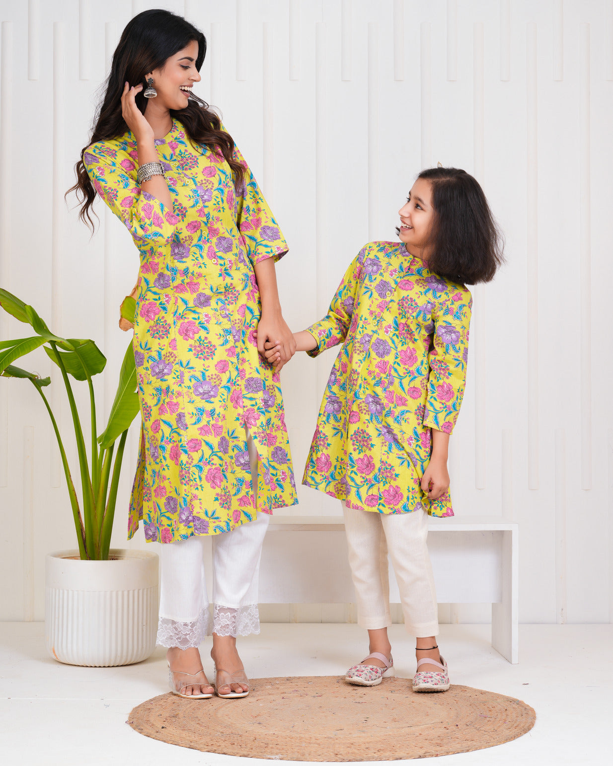Light Green With Floral Print Cotton Kurti