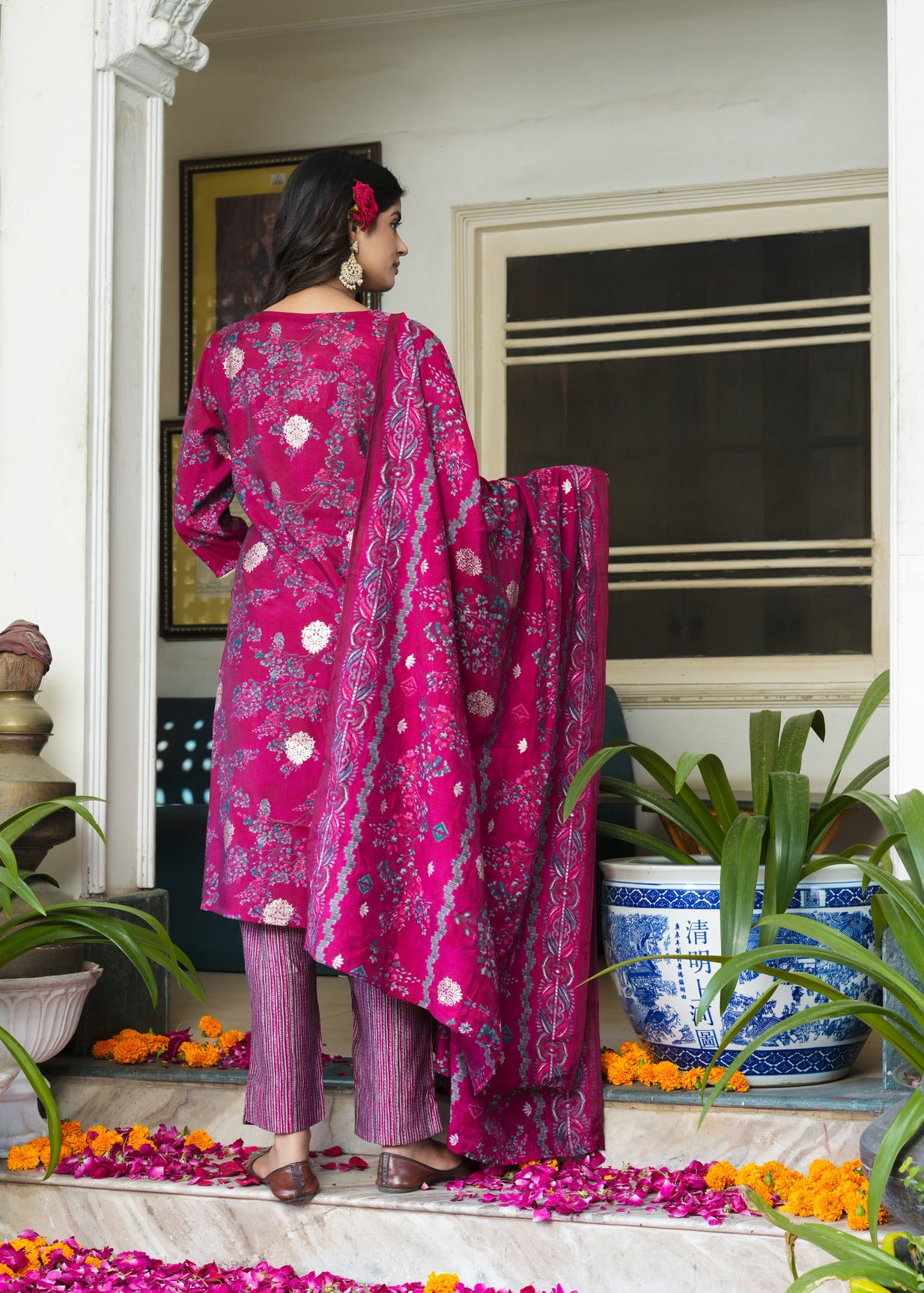Maroon With Floral Embroidered and Embellished Silk Suit Set