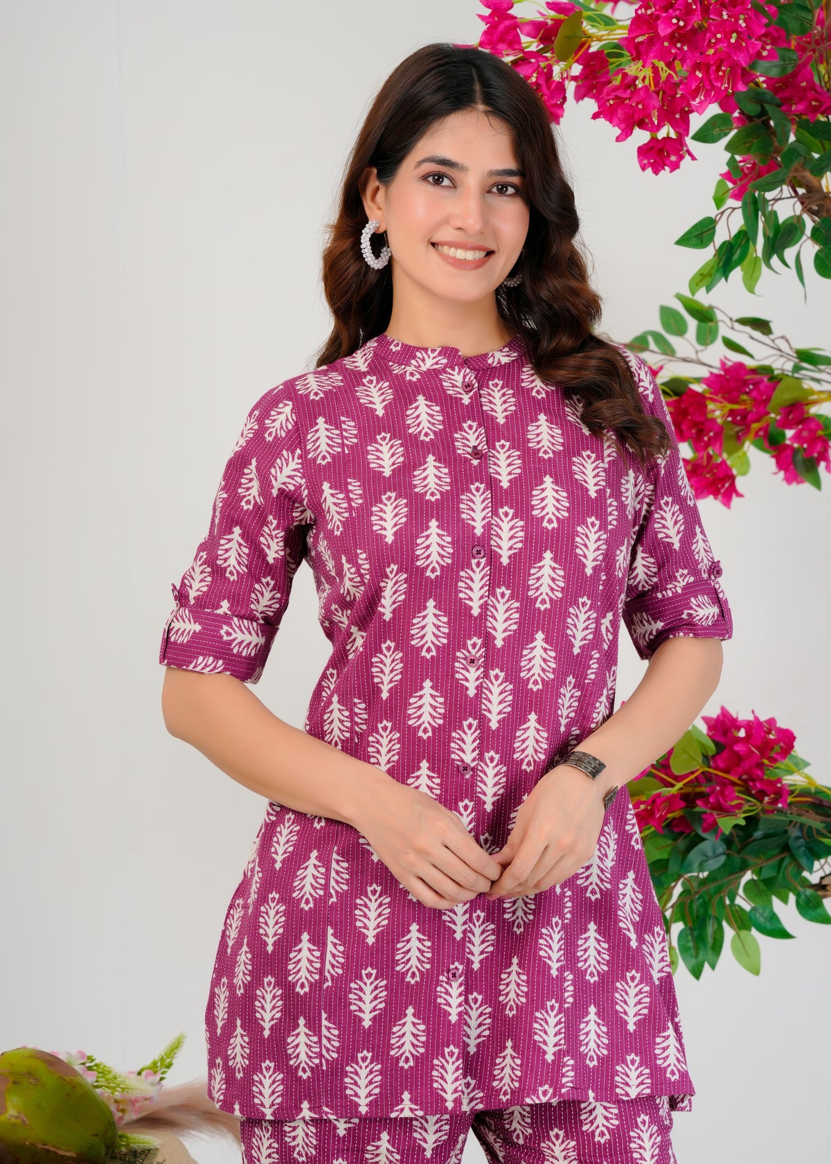 Block Printed Cotton Co-ord Set for Women's Ethinc Wear - Violet