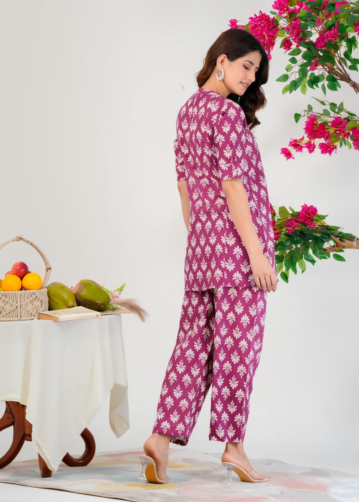 Block Printed Cotton Co-ord Set for Women's Ethinc Wear - Violet