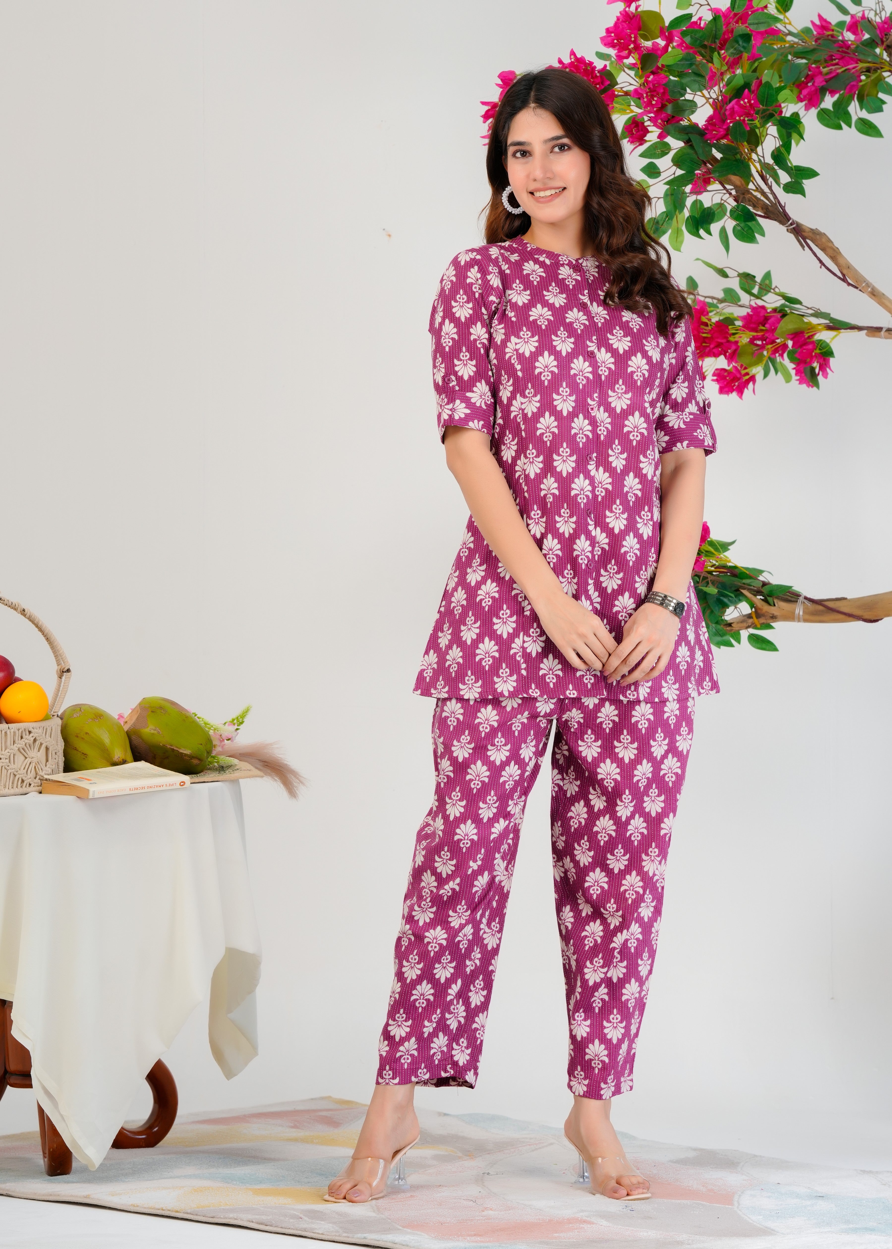 Floral Printed Cotton Ladies Co-Ord Set