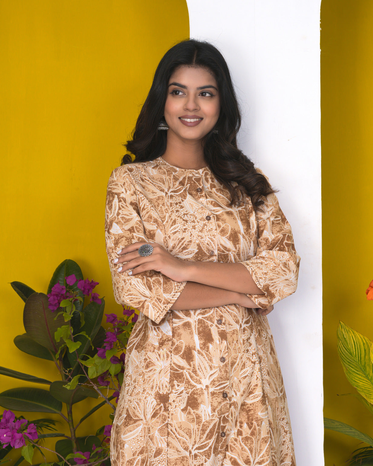 Bronze With Floral Cotton Kurti