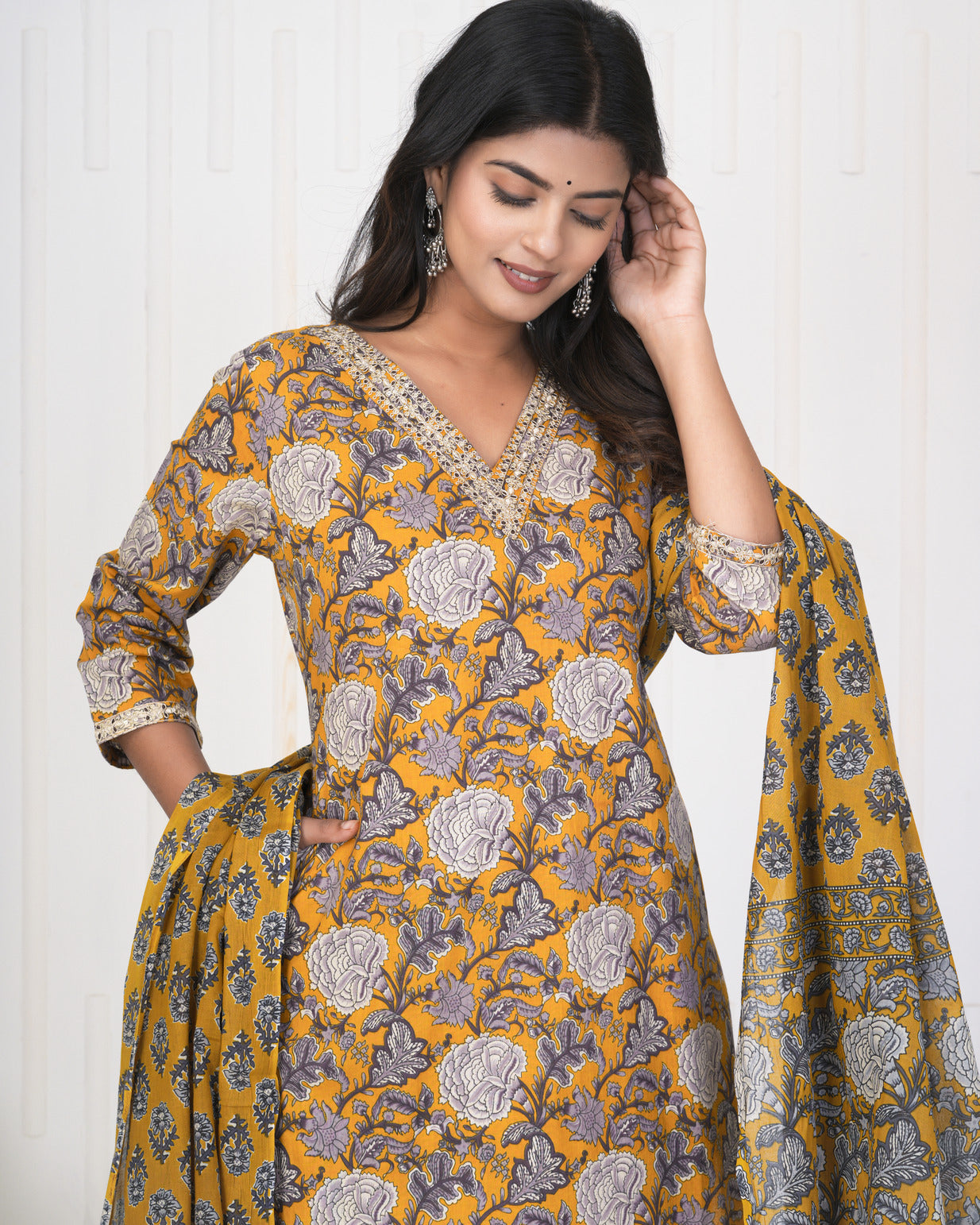 Turmeric With Floral Cotton Suit Set