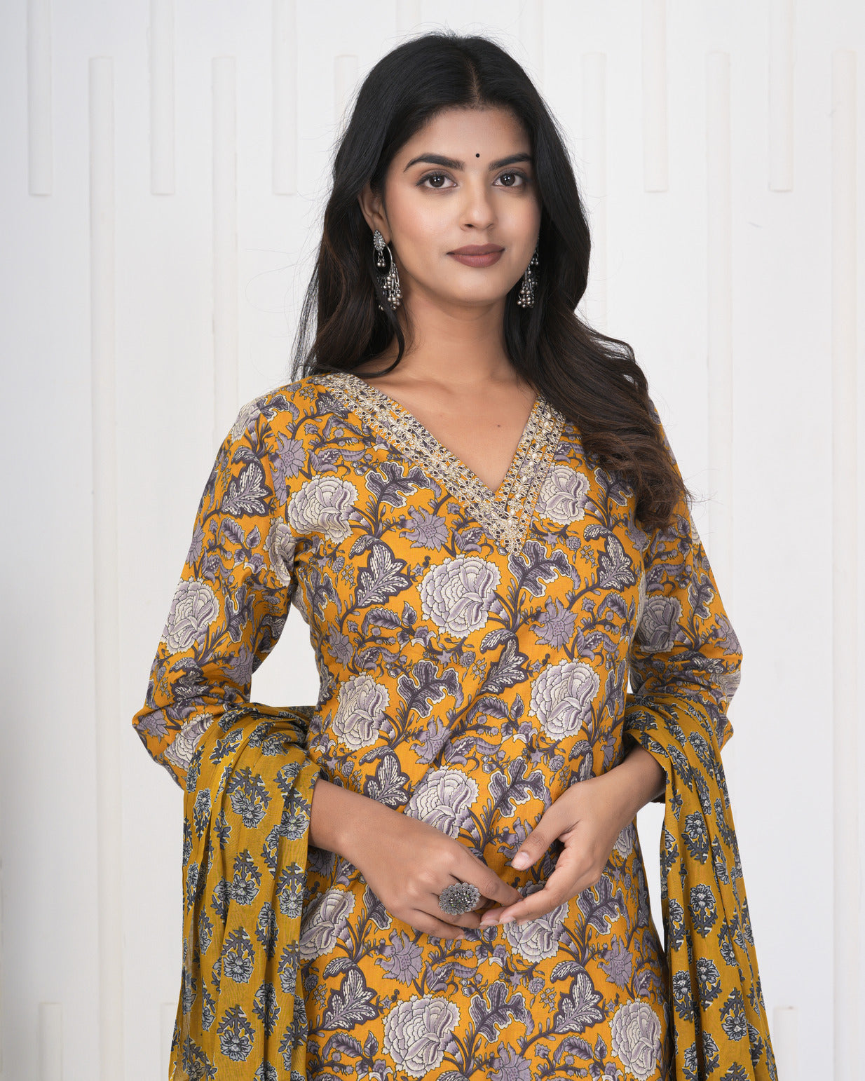 Turmeric With Floral Cotton Suit Set