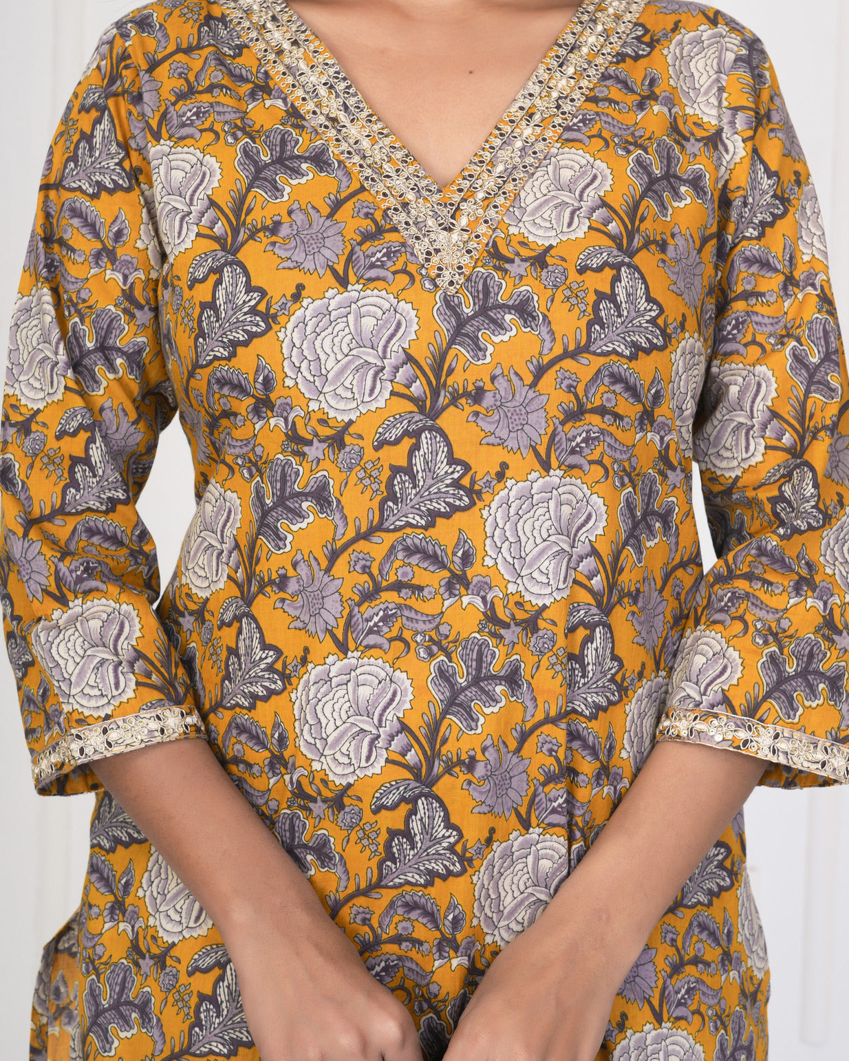 Turmeric With Floral Cotton Suit Set