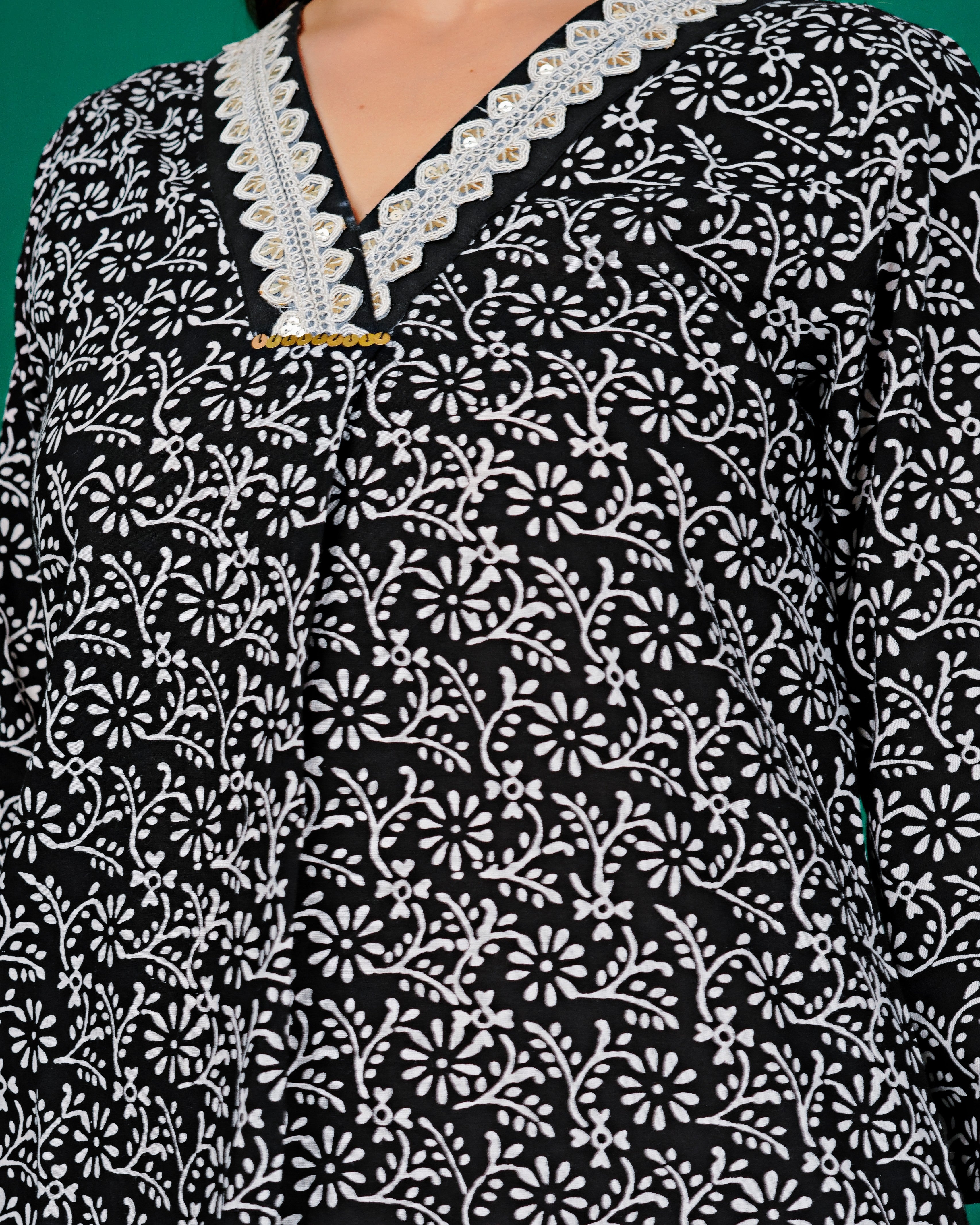 Black Embroidered V-Neck Ladies Kurta