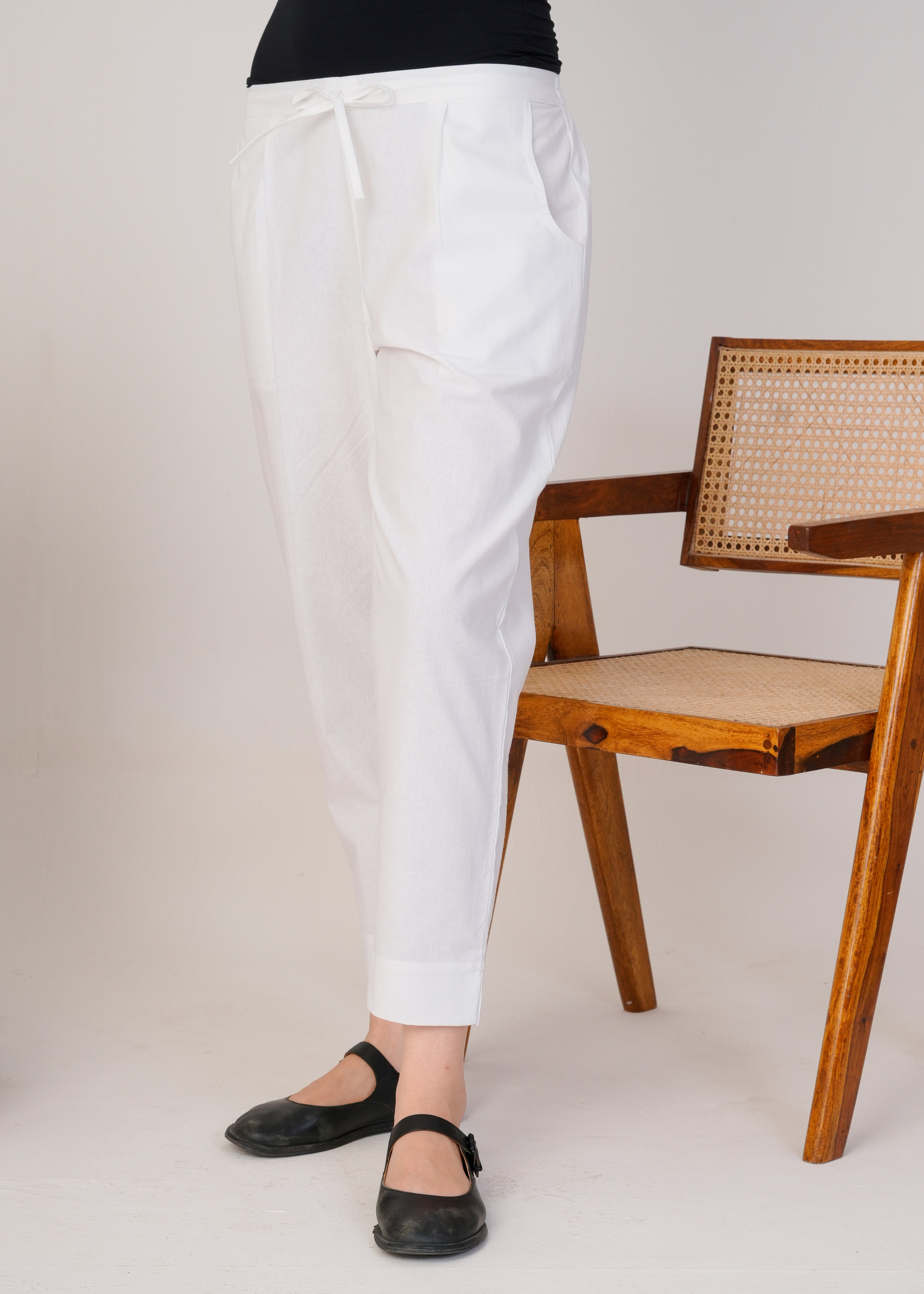White Cotton Simple Kurta Pant