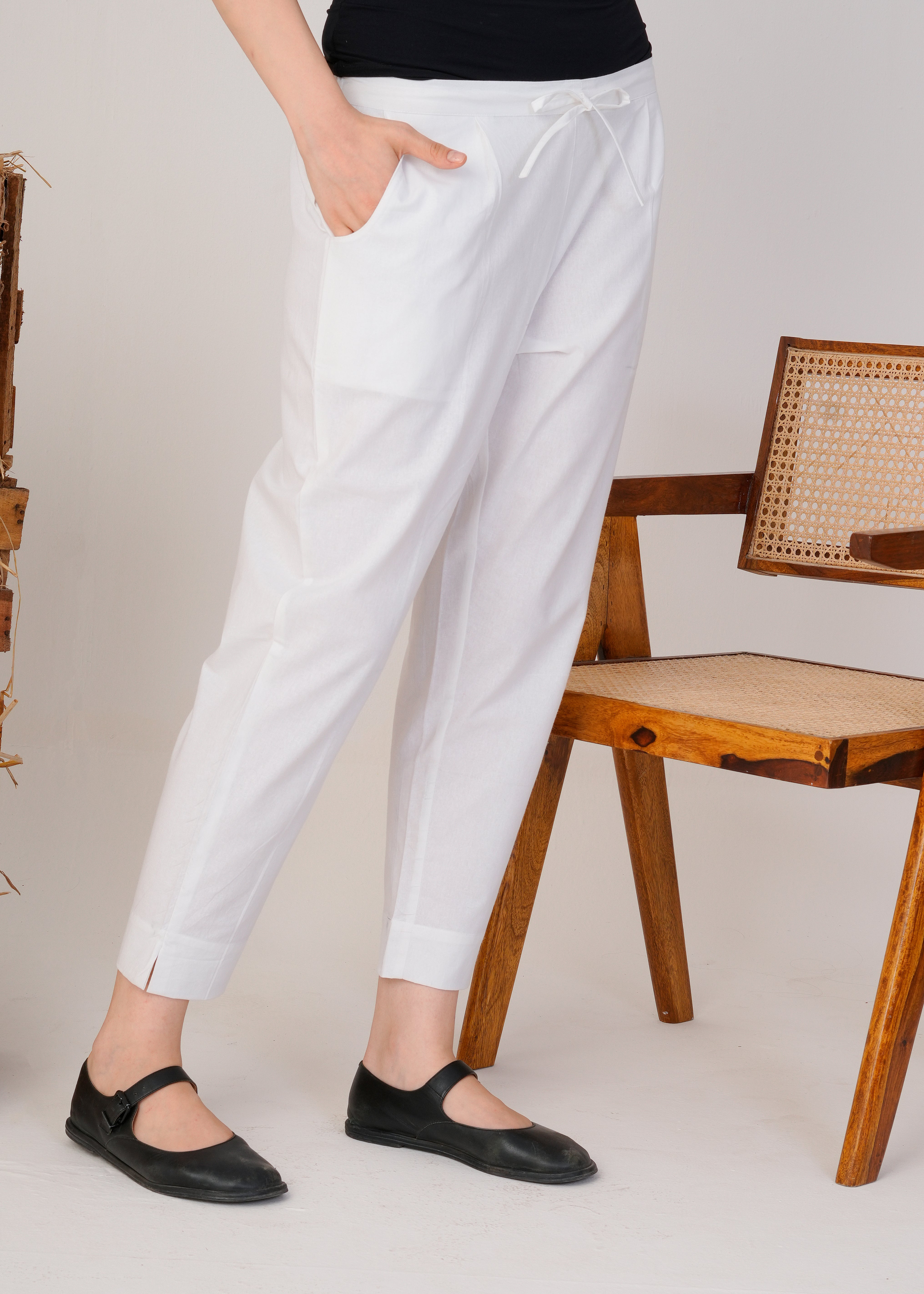 White Cotton Simple Kurta Pant