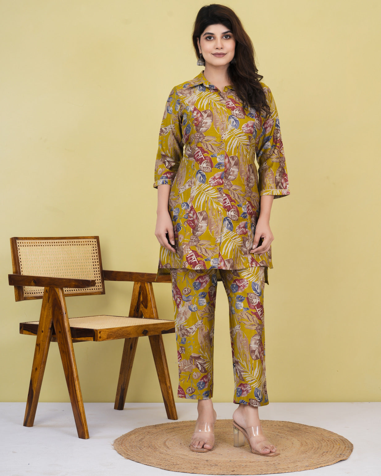 Golden Yellow With Floral Printed Maslin Co-Ord Set