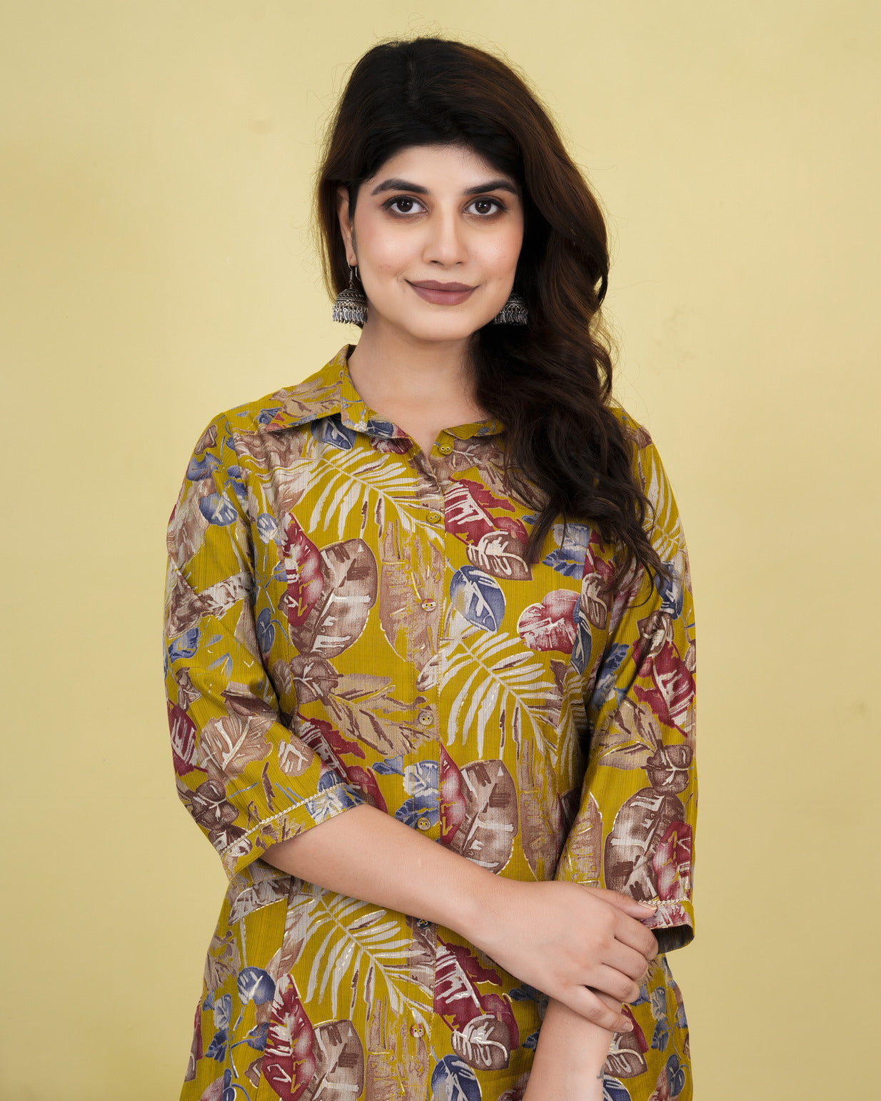 Golden Yellow With Floral Printed Maslin Co-Ord Set