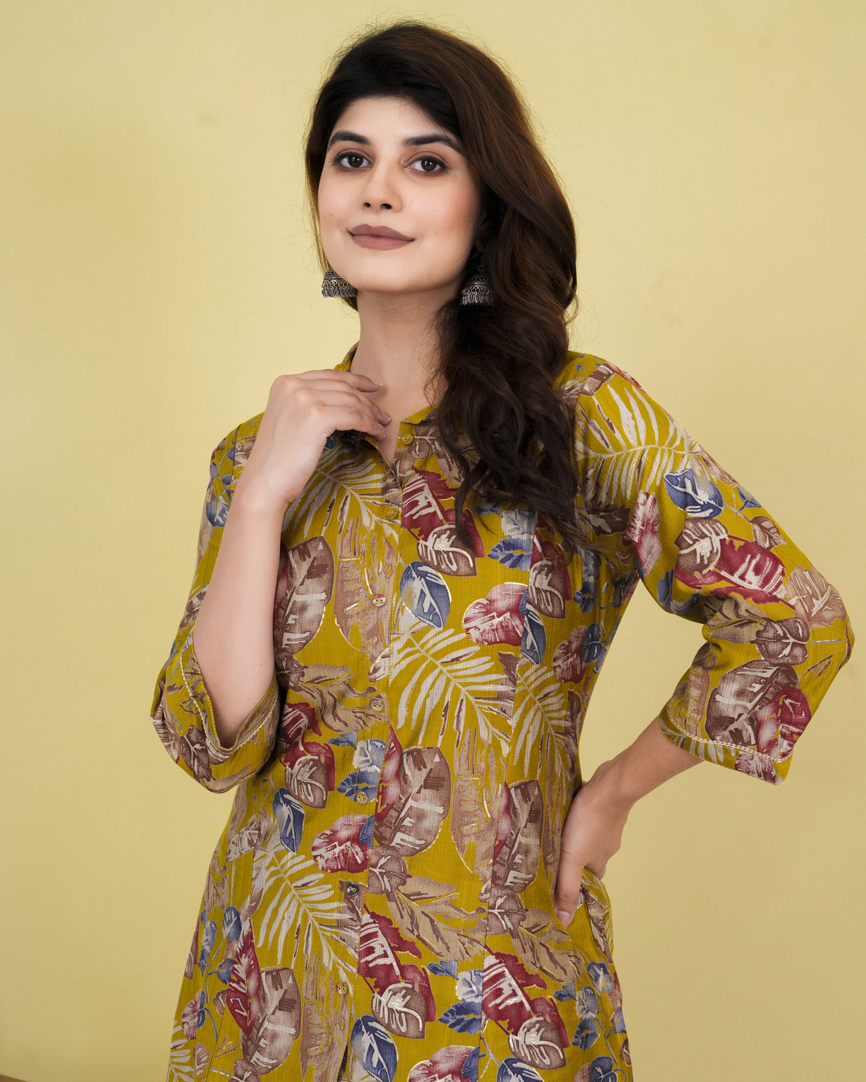 Golden Yellow With Floral Printed Maslin Co-Ord Set