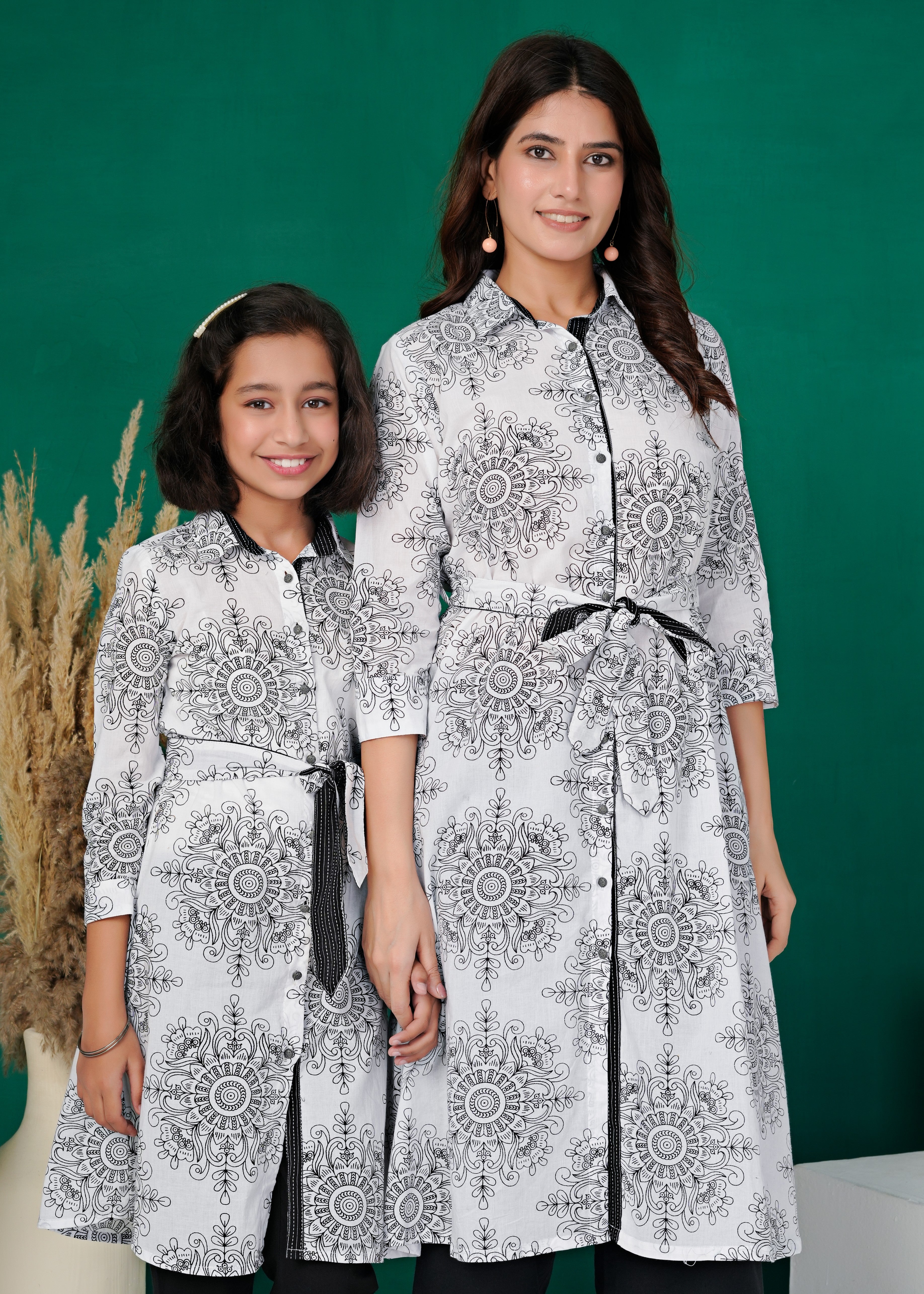 White Mandala Belted Shirt-Kurta
