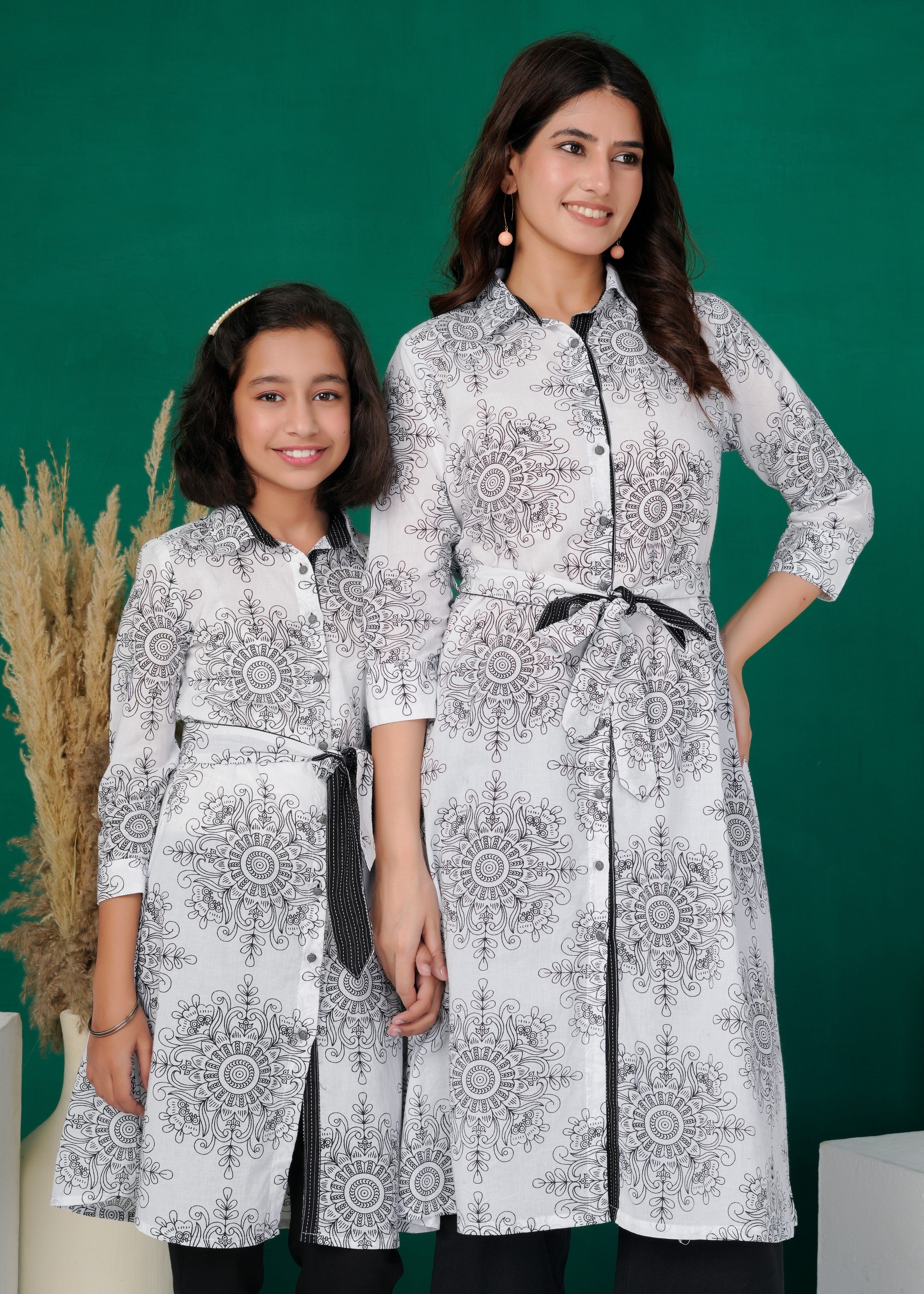 White Mandala Belted Shirt-Kurta