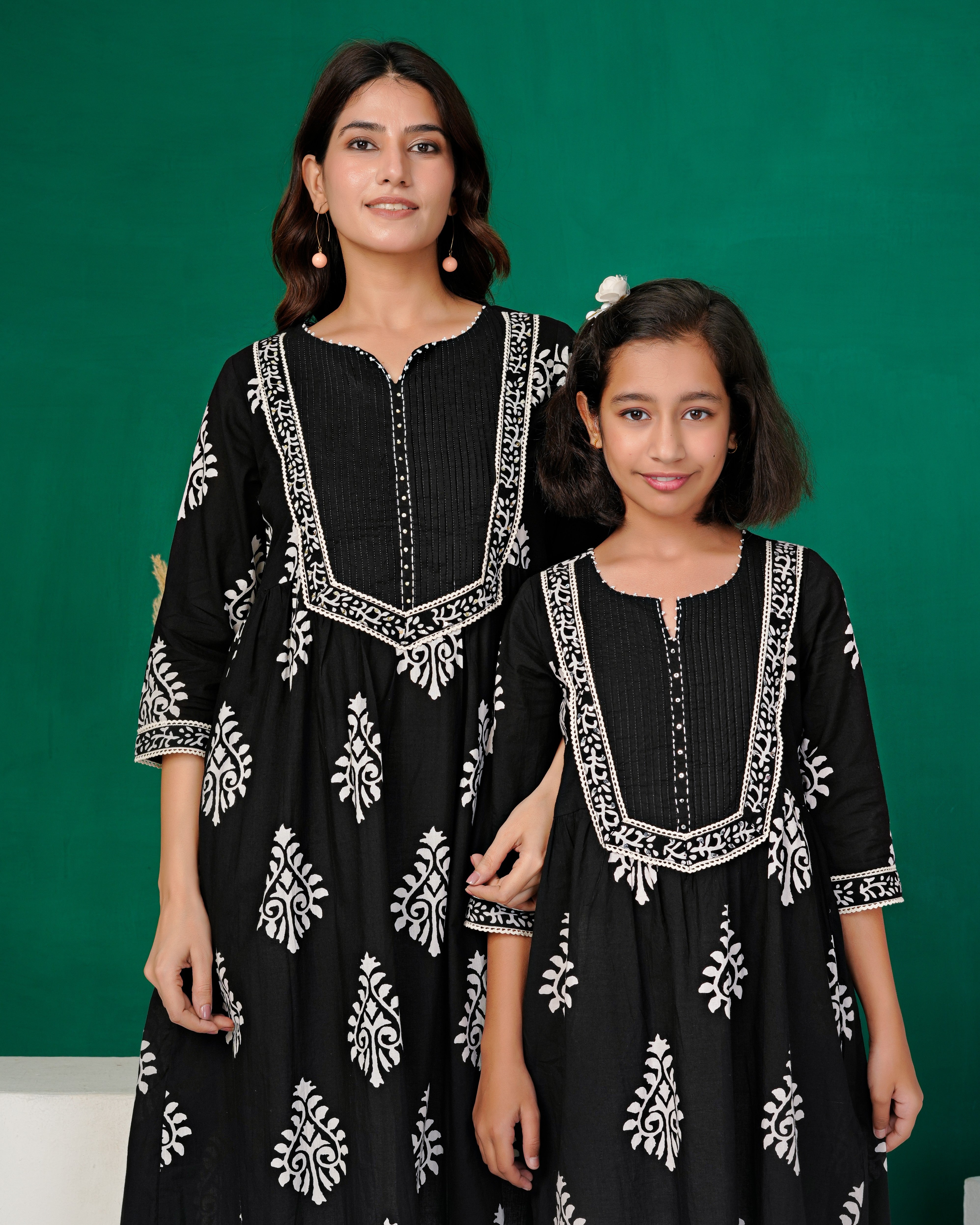 Black Hand-Block Patch Yoke Cotton Kurta
