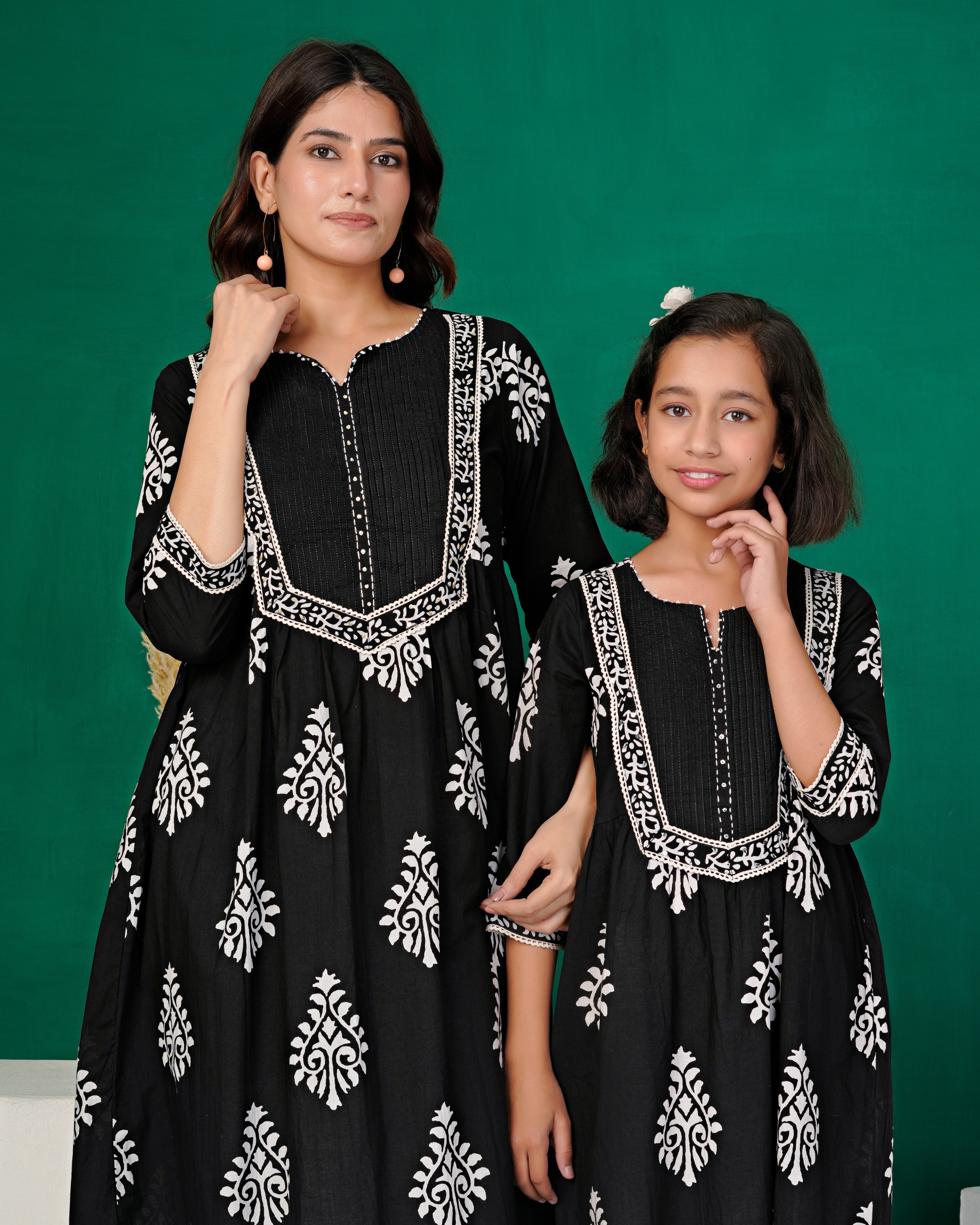Black Hand-Block Patch Yoke Cotton Kurta