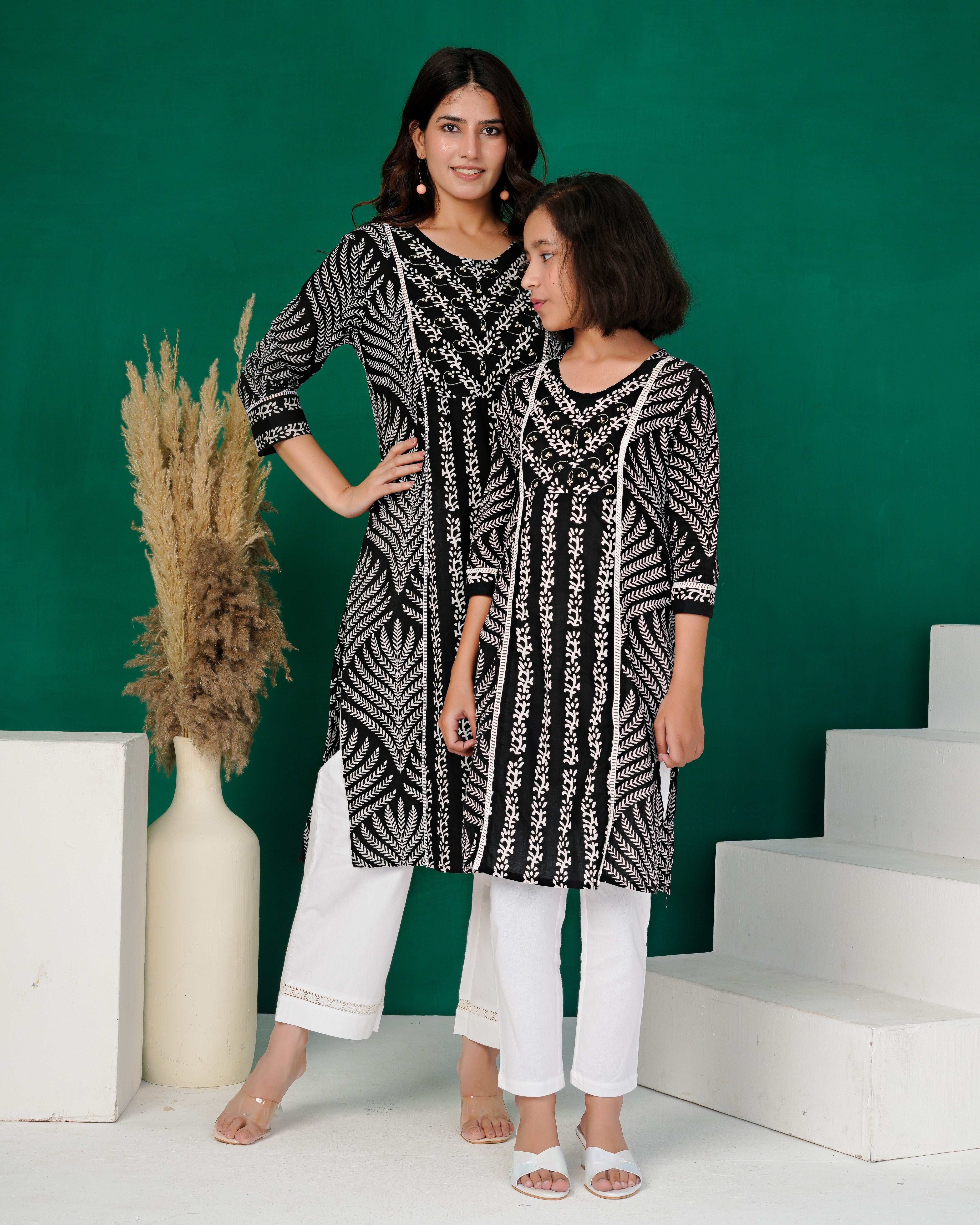Black Hand Block Printed Cotton Kurta