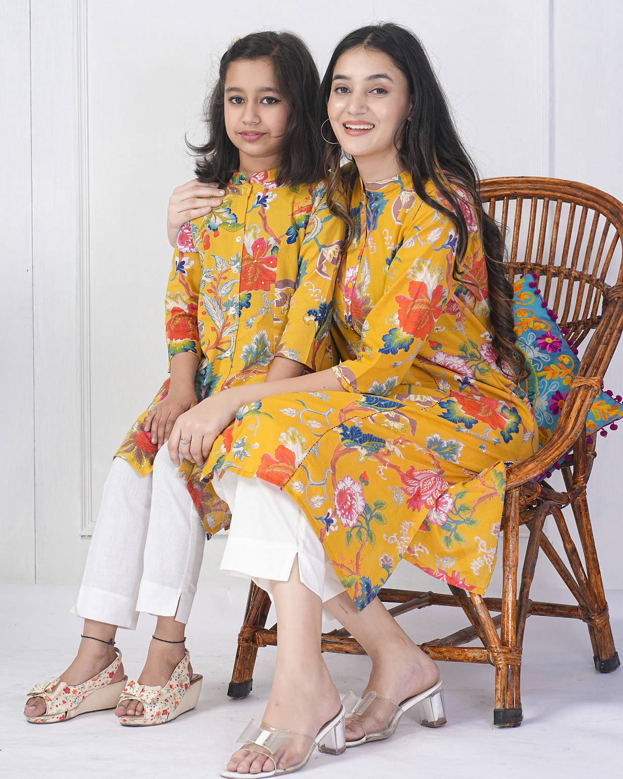 Mustard Yellow Floral Printed Simple Cotton Kurti